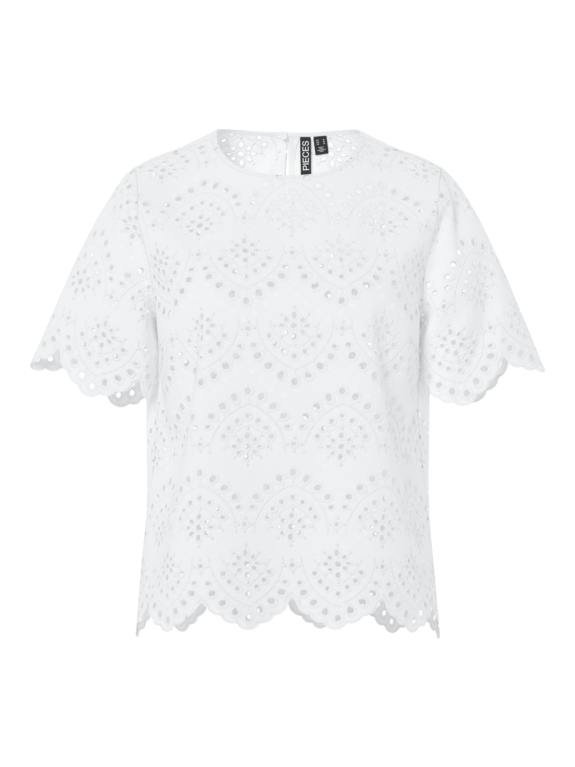 pieces Shirttop »PCVILDE SS TOP WVN NOOS« mit Allover-Lochstickerei