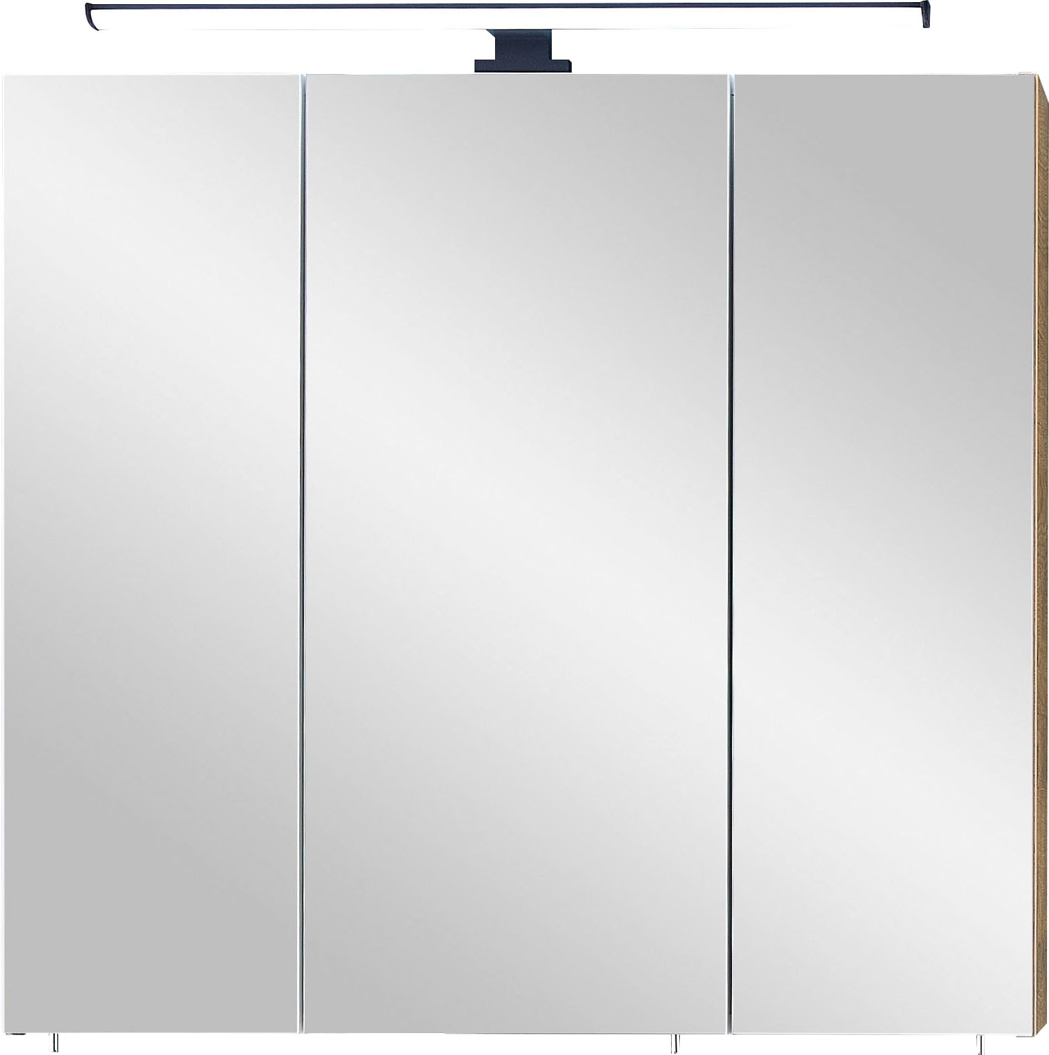 Saphir Spiegelschrank »Quickset 374 Badschrank, 3 Spiegeltüren, 6 Einlegeböden, 75 cm breit«, inkl. LED-Beleuchtung, Türdämpfer, Schalter-/Steckdosenkombination