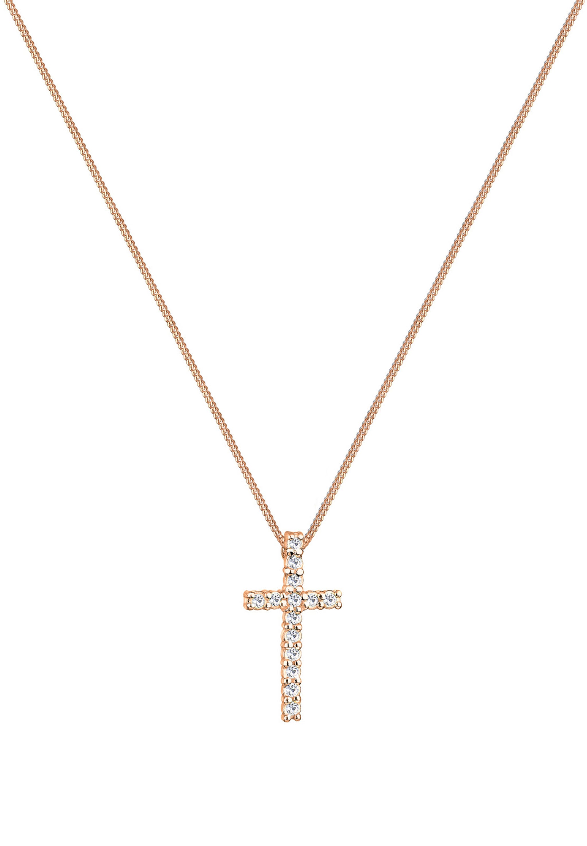 Elli Silberkette »Halskette Kreuz Kristalle Weiß 925 Sterling Silber«