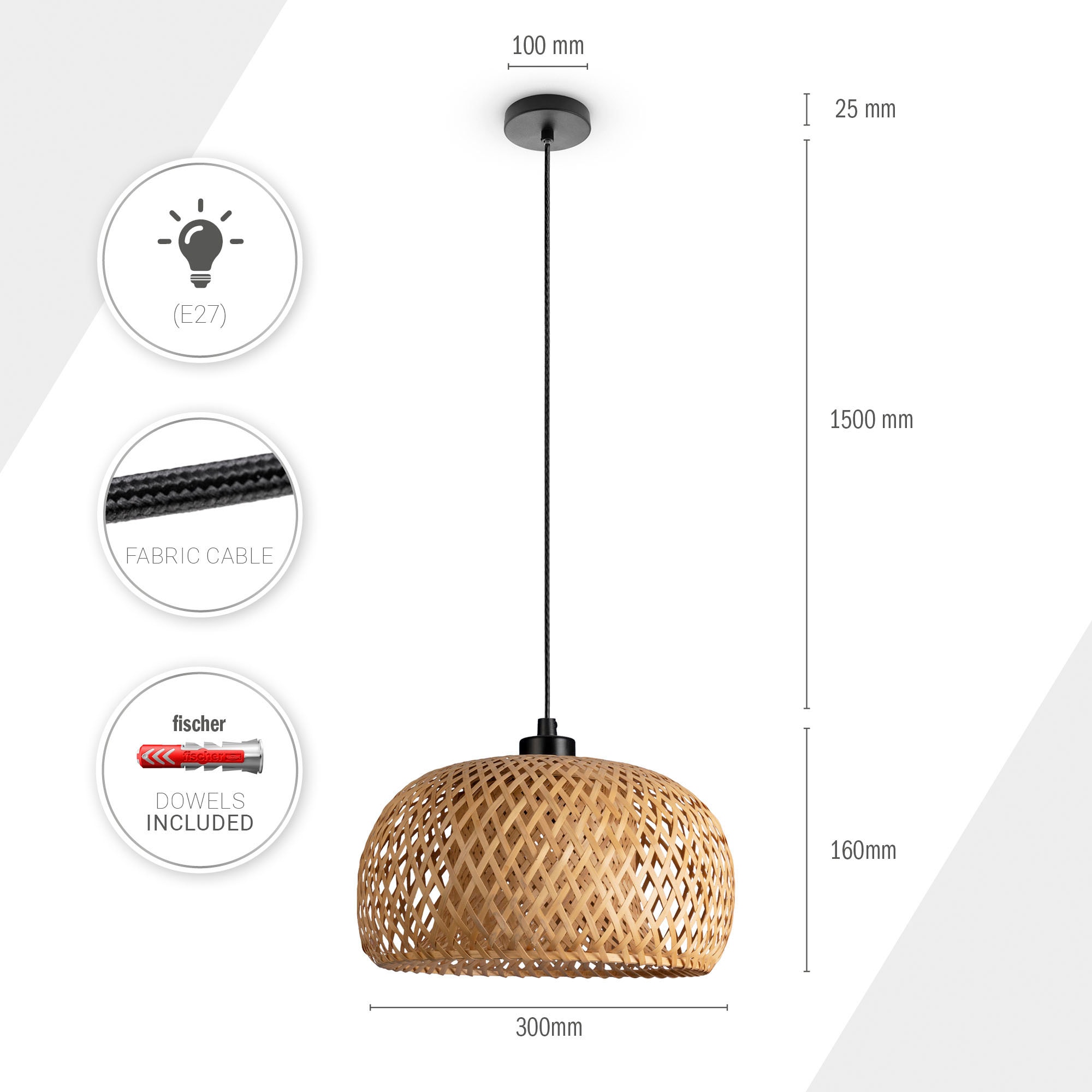 »PESA«, Bambus Home Esszimmerlampe Online im Pendelleuchte Rattan Boho OTTO Korblampen Optik Hängeleuchte bestellen Shop Paco