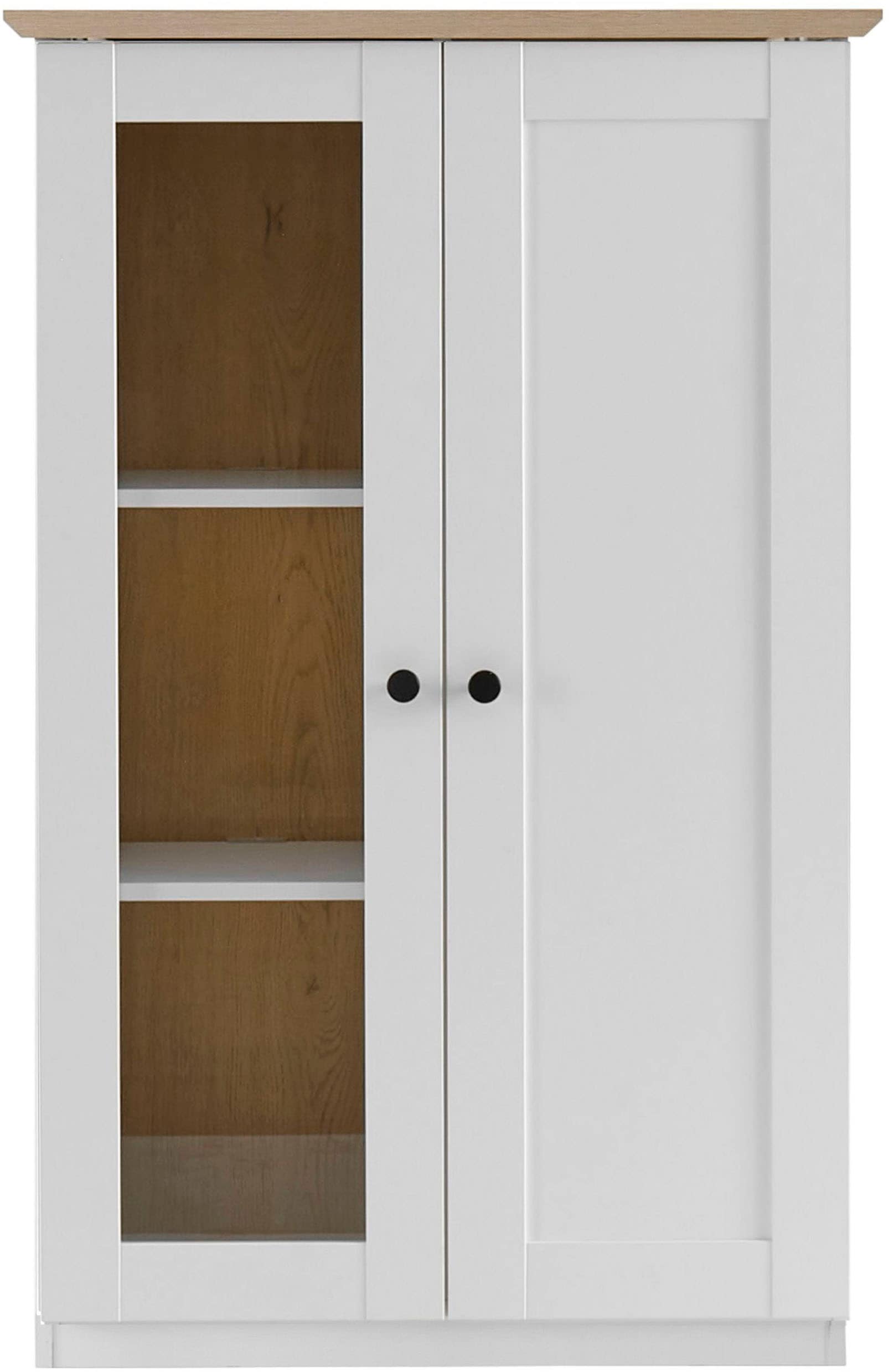 OTTO home Vitrine »Brest, Standvitrine im Landhausstil, Glasvitrine, Vitrinenschrank« schwarze Metallgriffe, ausreichend Stauraum, Glastür, 123 cm hoch