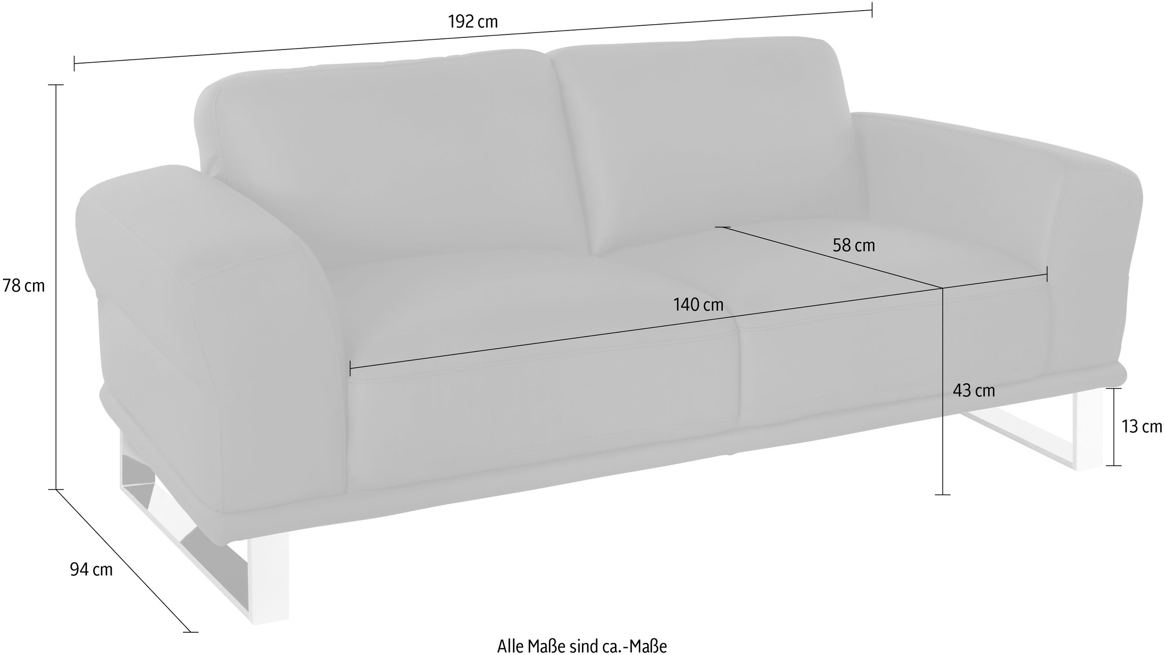W.SCHILLIG 2-Sitzer »montanaa elegant und edel, bequem, Federkernunterfederung« mit Metallkufen in Chrom glänzend, Breite 192 cm
