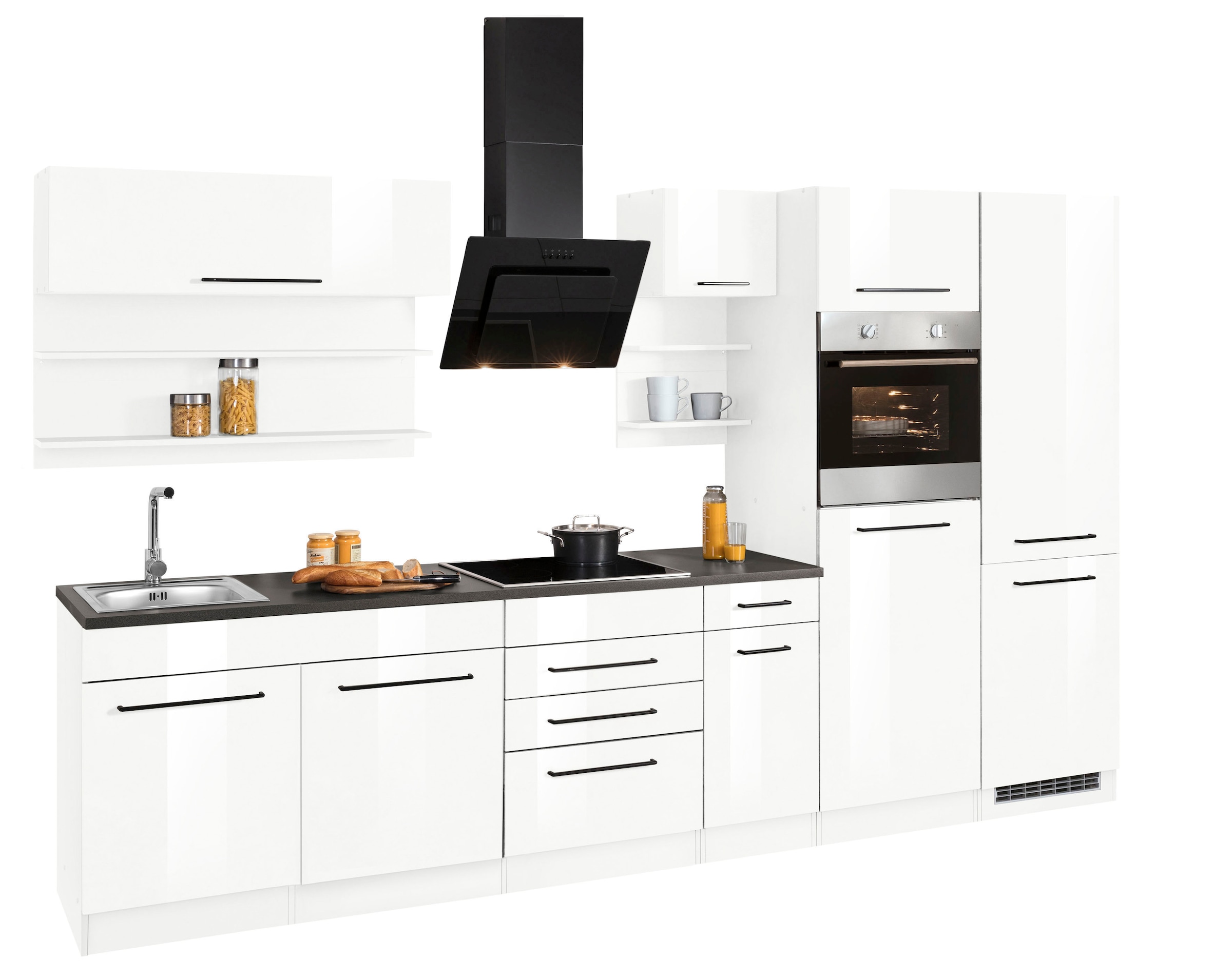 KOCHSTATION Küchenzeile »KS-Tulsa«, ohne E-Geräte, Breite 330 cm, schwarze Metallgriffe, MDF Fronten
