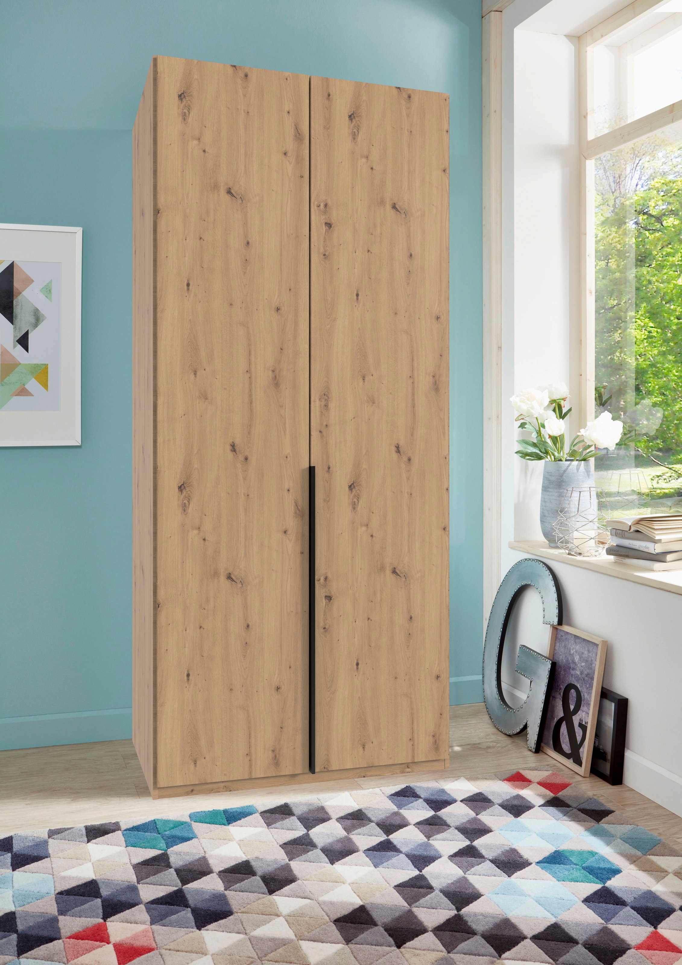 Wimex Kleiderschrank »Mugano,in 8 Breiten,3 Höhen,2 Tiefen, viele Farben, Made in Germany«, (in Basic oder Premium Ausstattung mit 2 weiteren Einlegeböden), mit langen oder kurzen Griffen aus Metall, mit oder ohne Spiegel