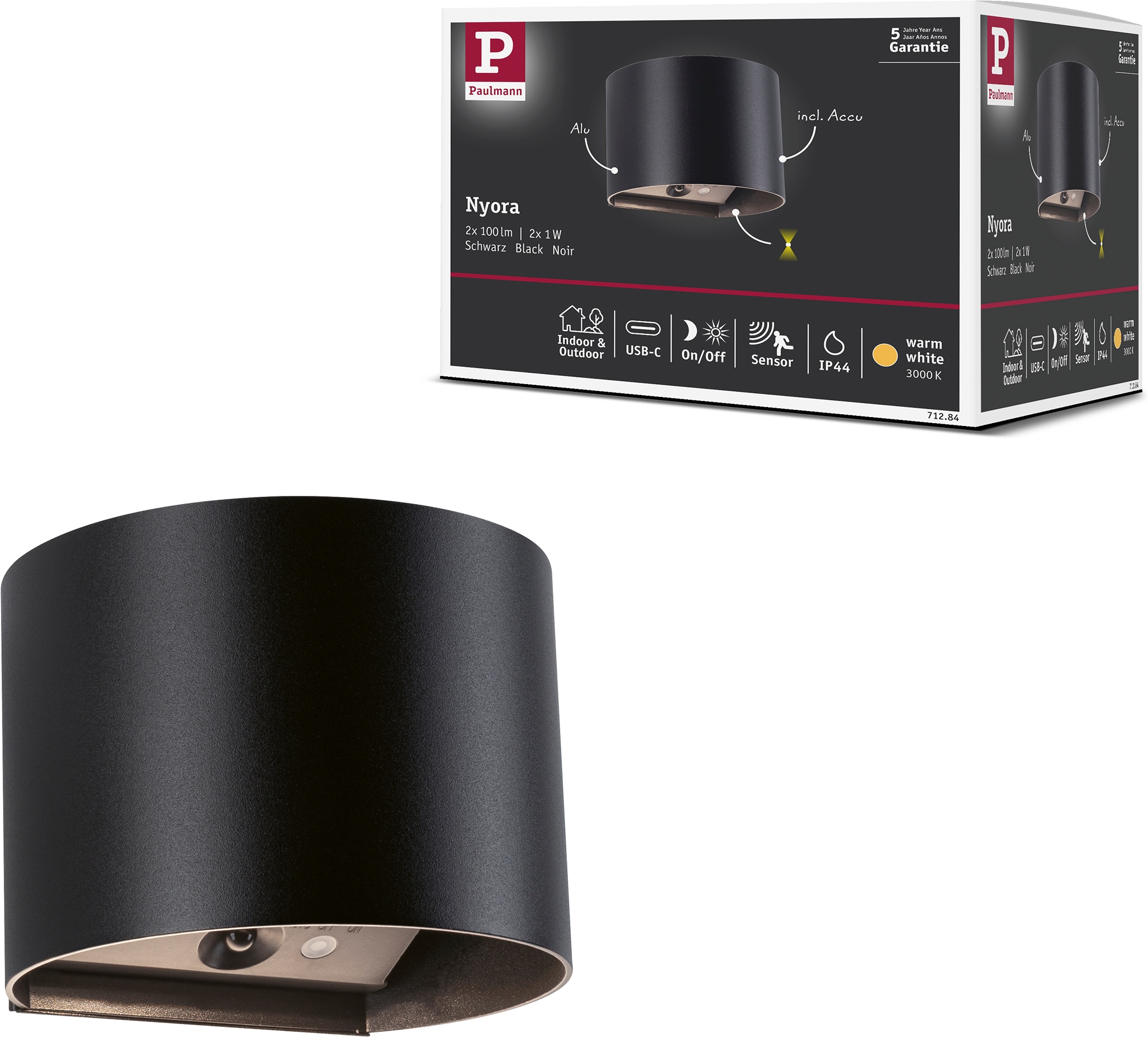 Paulmann LED Wandleuchte »Nyora IP44 2W« LED-Modul 2 Stk. Dämmerungsgesteuerter Bewegungsmelder (HF)v