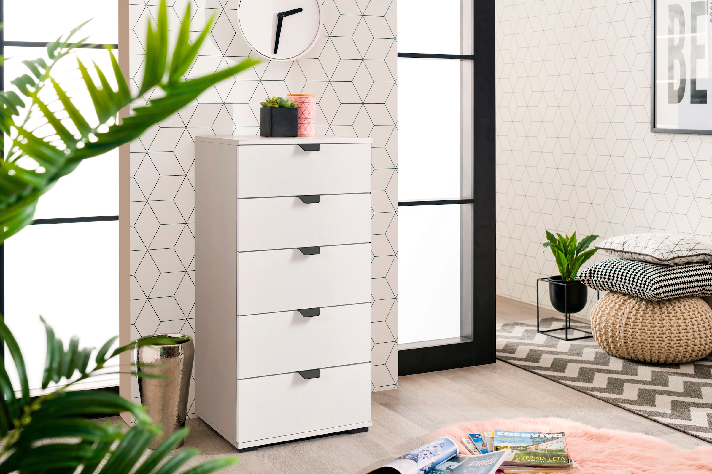 Inosign Kommode »Duero Schubkastenkommode« mit 5 Schubkästen in weiß, Größe B/H/T: 45 cm x 95 cm x 40 cm