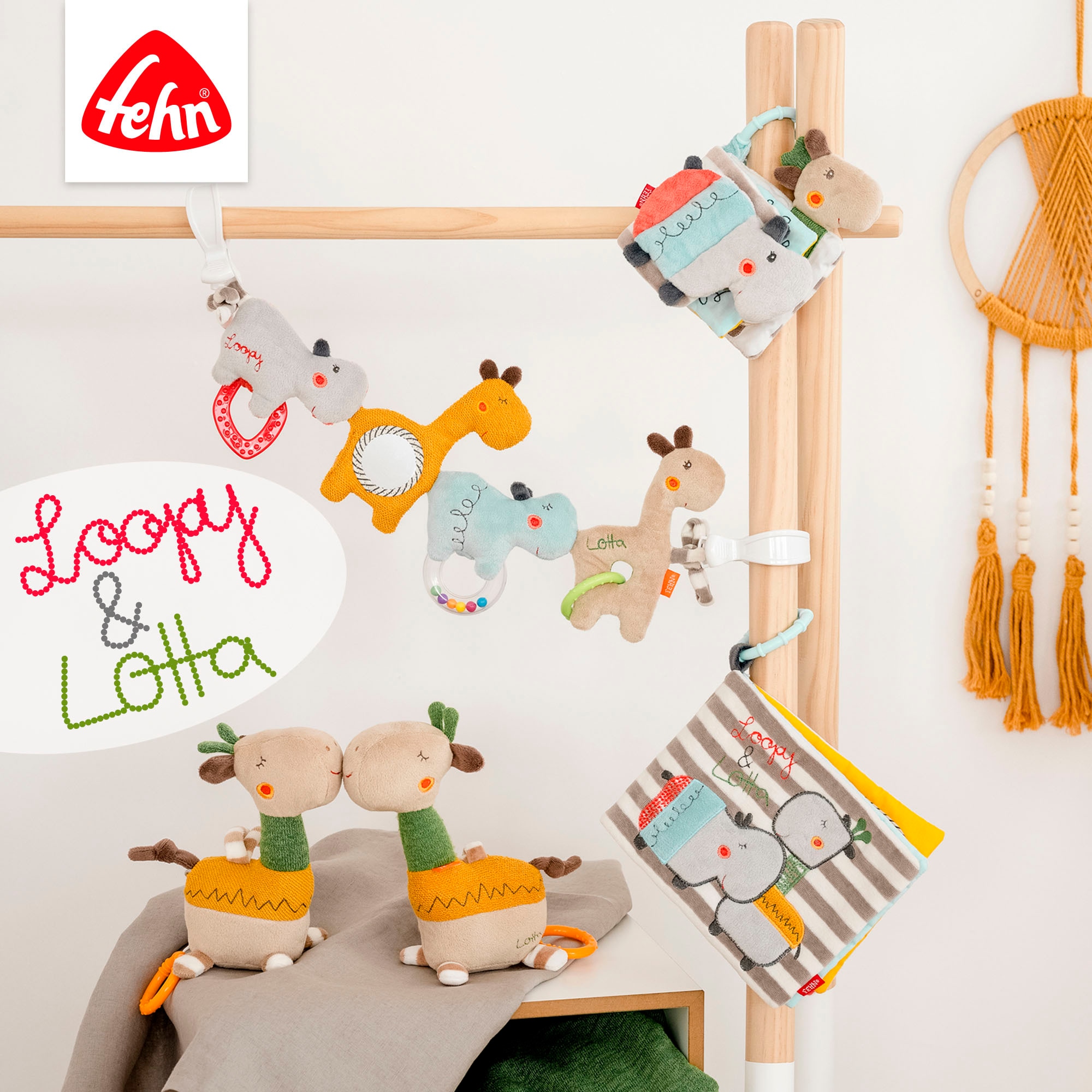 Fehn Greifspielzeug »Classic Stars, Loopy & Lotta Fotoalbum«, mit Ring zur Befestigung an Kinderwagen, Babyschale oder Bett