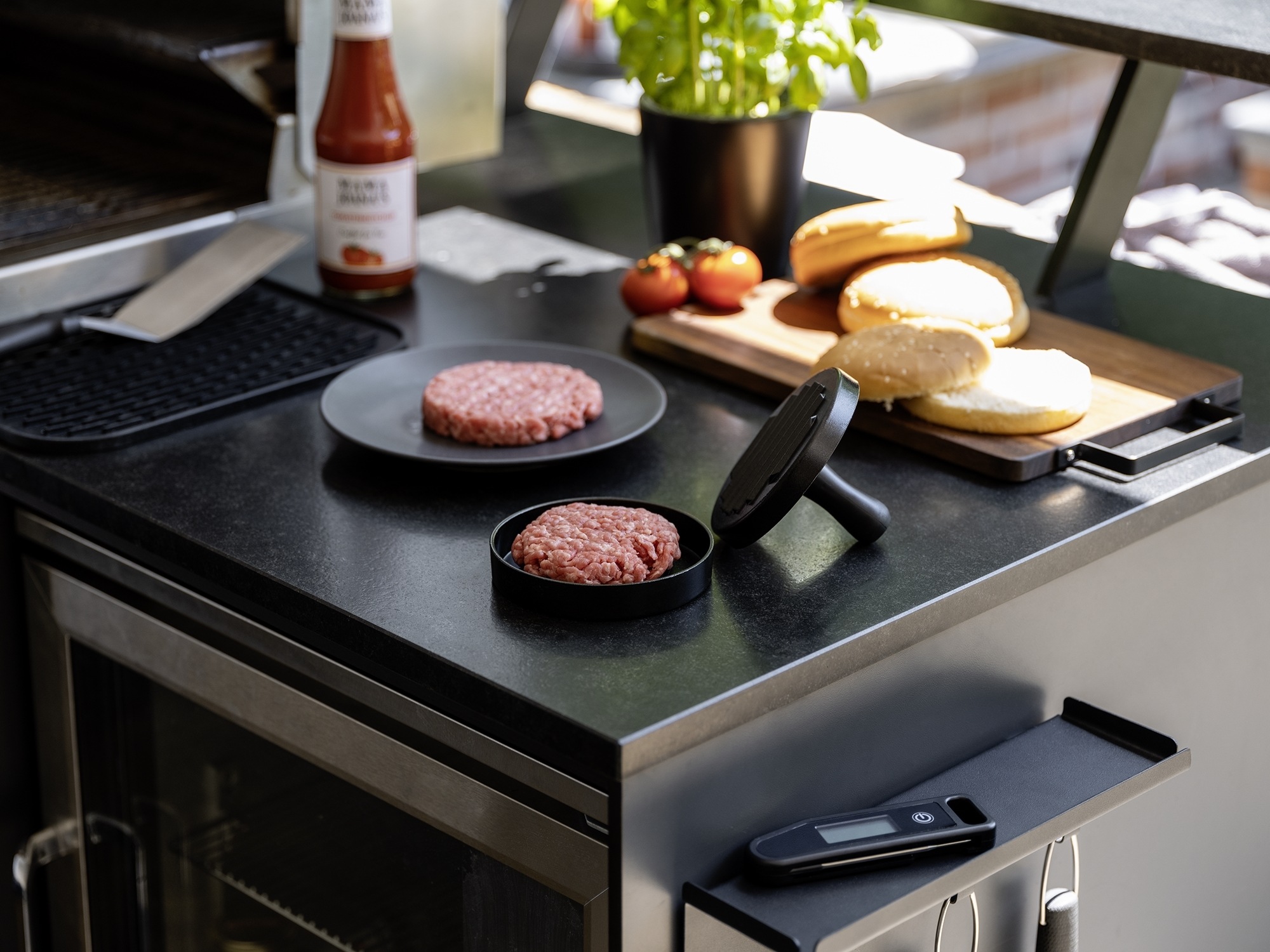 WENKO Burgerpresse »Burger-Set«, (Set, 2 St.), Hamburgerpresse & Plancha Spachtel, Grillzubehör, rostfreier Edelstahl