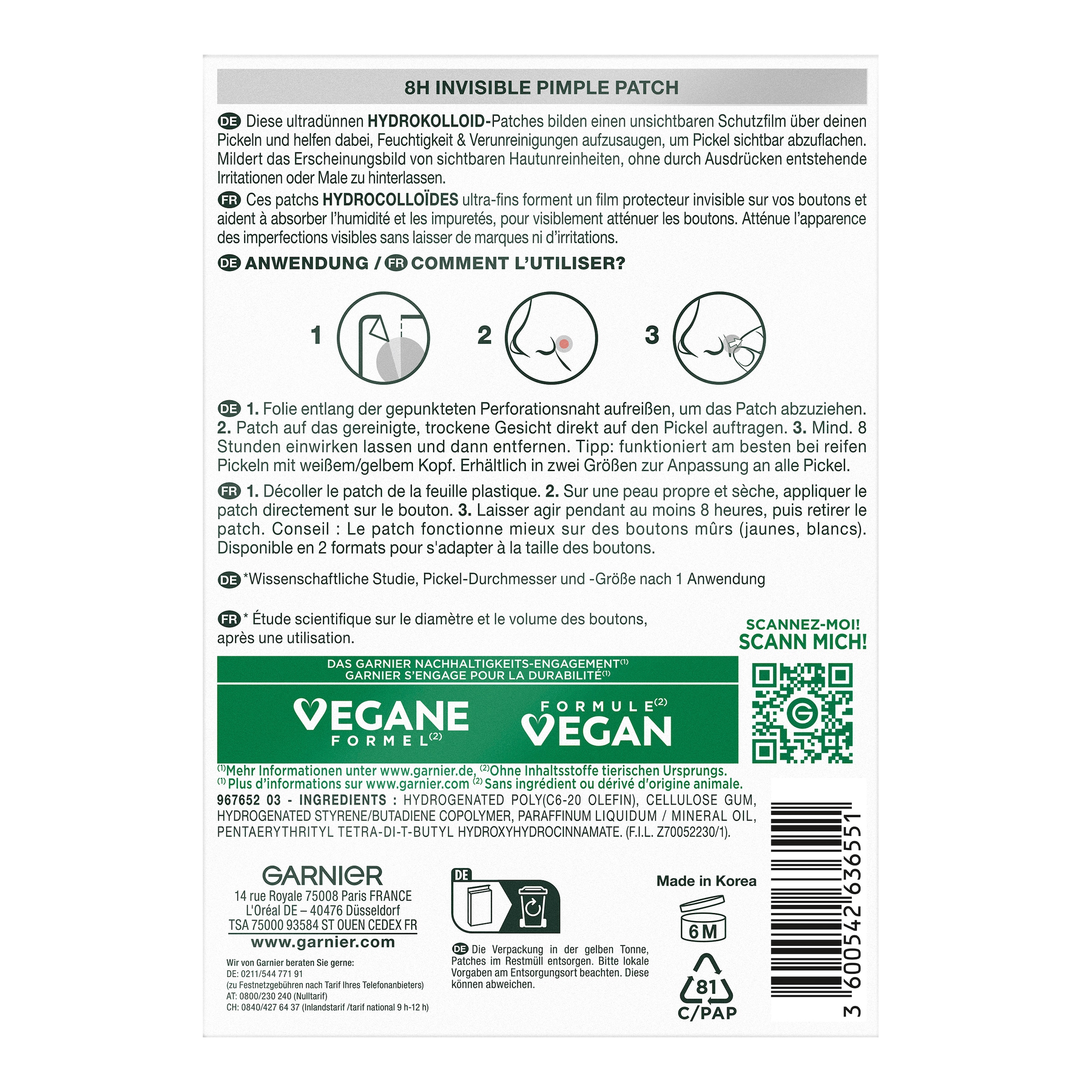 GARNIER Pickel-Tupfer »GARNIER 8H INVISIBLE PIMPLE PATCH« für das Gesicht, aus Hydrokolloid-Material, unsichtbarer Schutzfilm