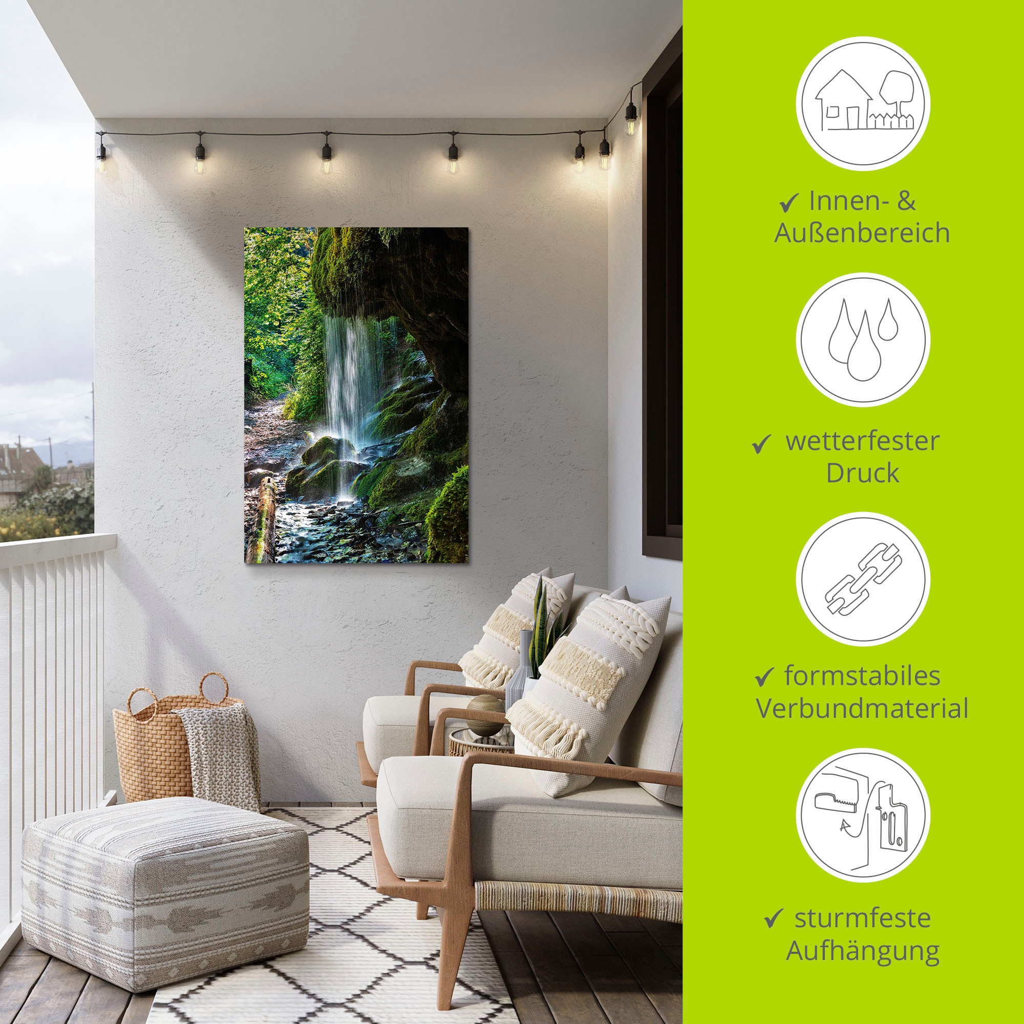Artland Wandbild »Moosbedeckter Wasserfall« Wasserfallbilder 1 Stk. tlg. für Innen- und Außenbereich geeignet, Outdoorbild