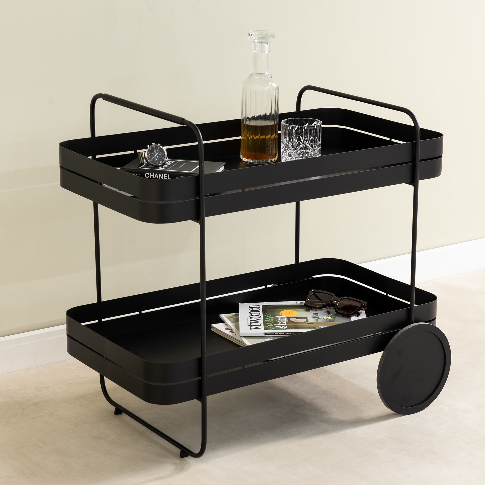 Spinder Design Servierwagen »GIN & TROLLY« 1 Stk. tlg. Servierwagen aus Stahl mit Gummirädern in schwarz, Größe B/H/T: 42 cm x 69,3 cm x 74 cm