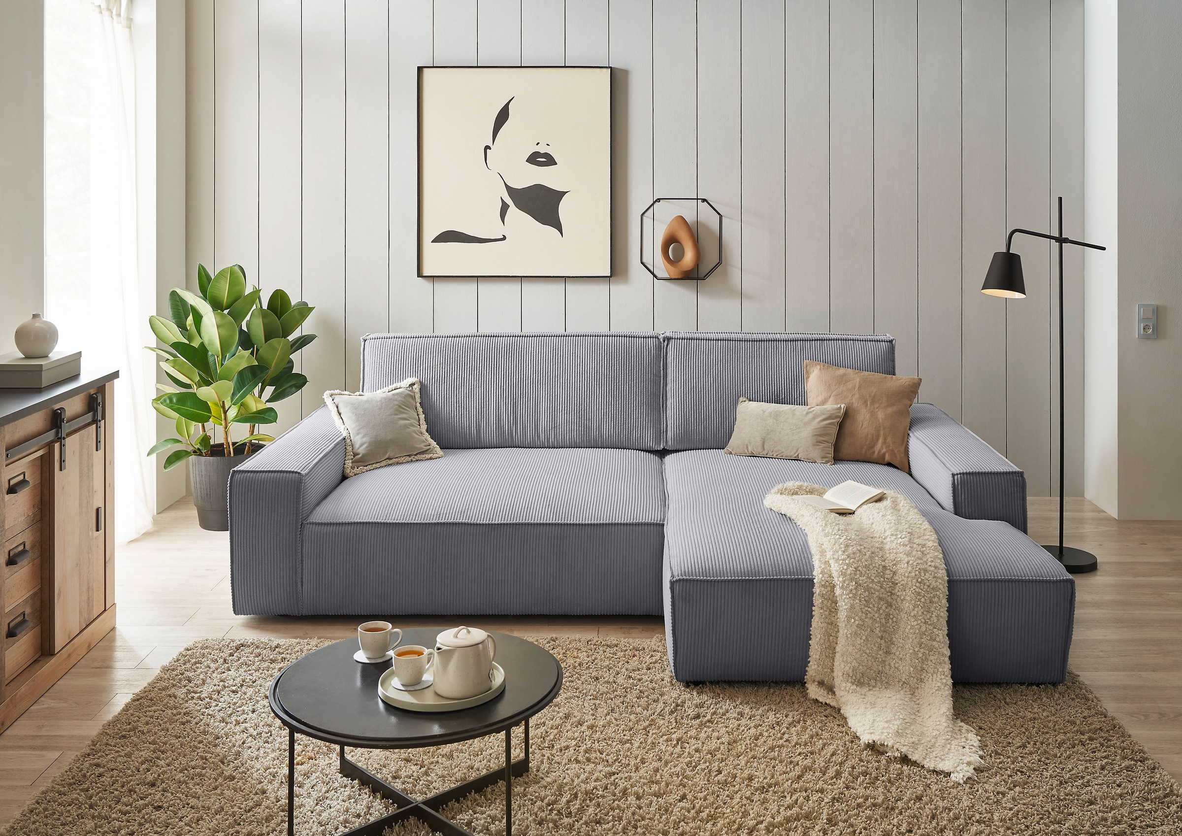 OTTO home Ecksofa »SHERWOOD XXL Cord 284, Big-Sofa L-Form, tiefe Sitzfläche 95 cm« Recamiere rechts/links, als Schlafsofa stellbar, Cord u. Leinenoptik