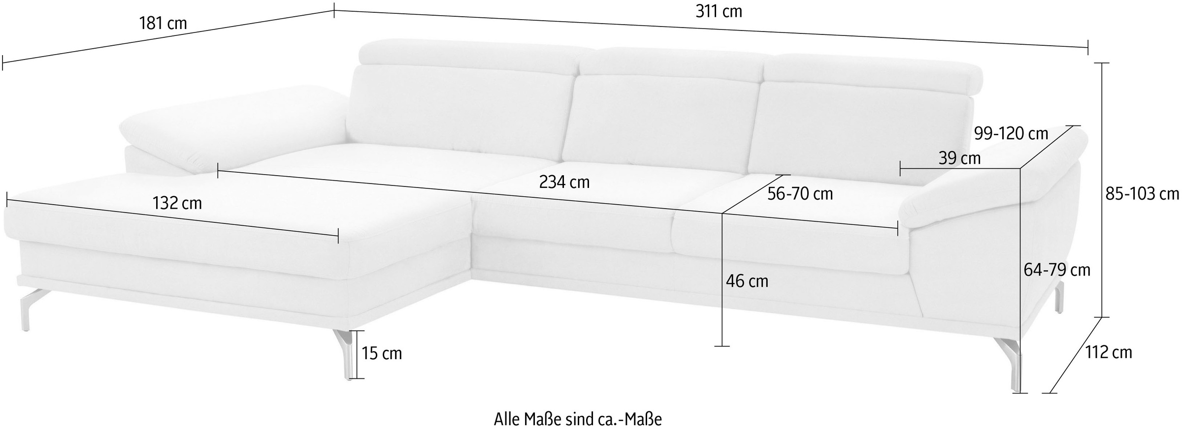 sit&more Ecksofa »Scorpio L-Form«, inklusive Sitztiefenverstellung, wahlweise mit Kopfverstellung