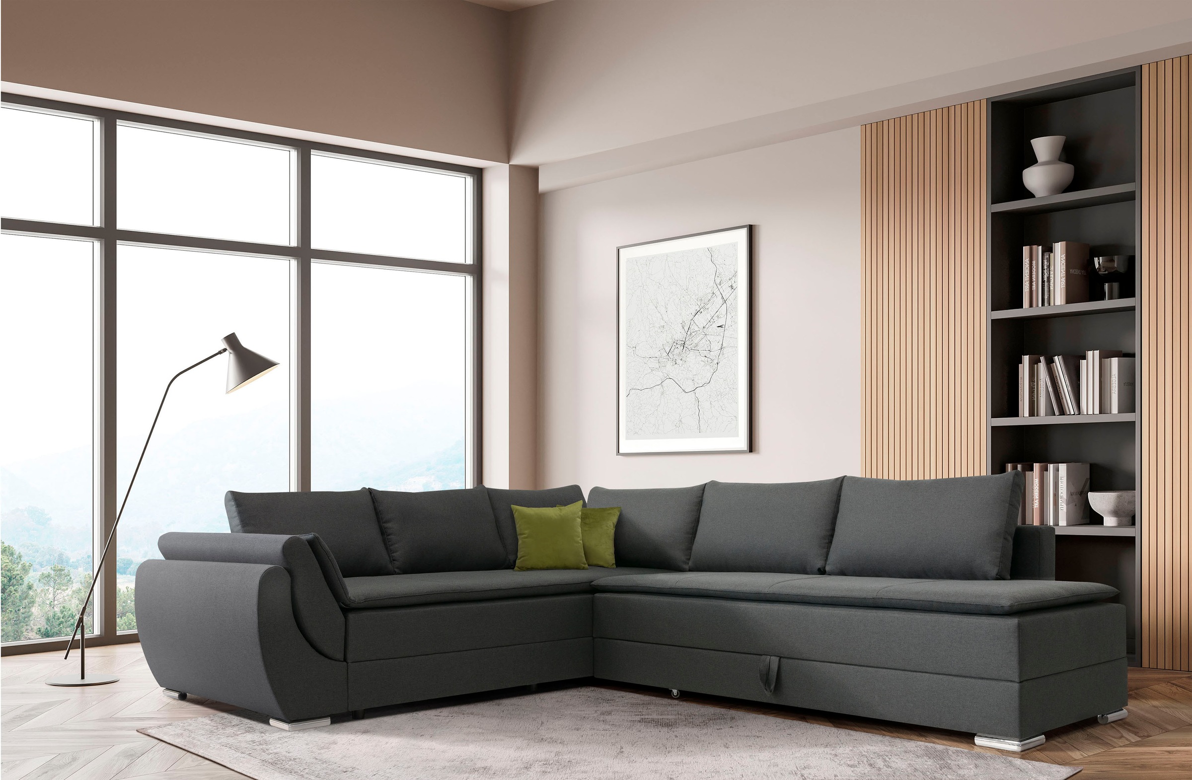 INOSIGN Ecksofa »Göteborg«, mit Boxspring-Bettfunktion und Bettkasten, Dauerschlaffunktion, Topper