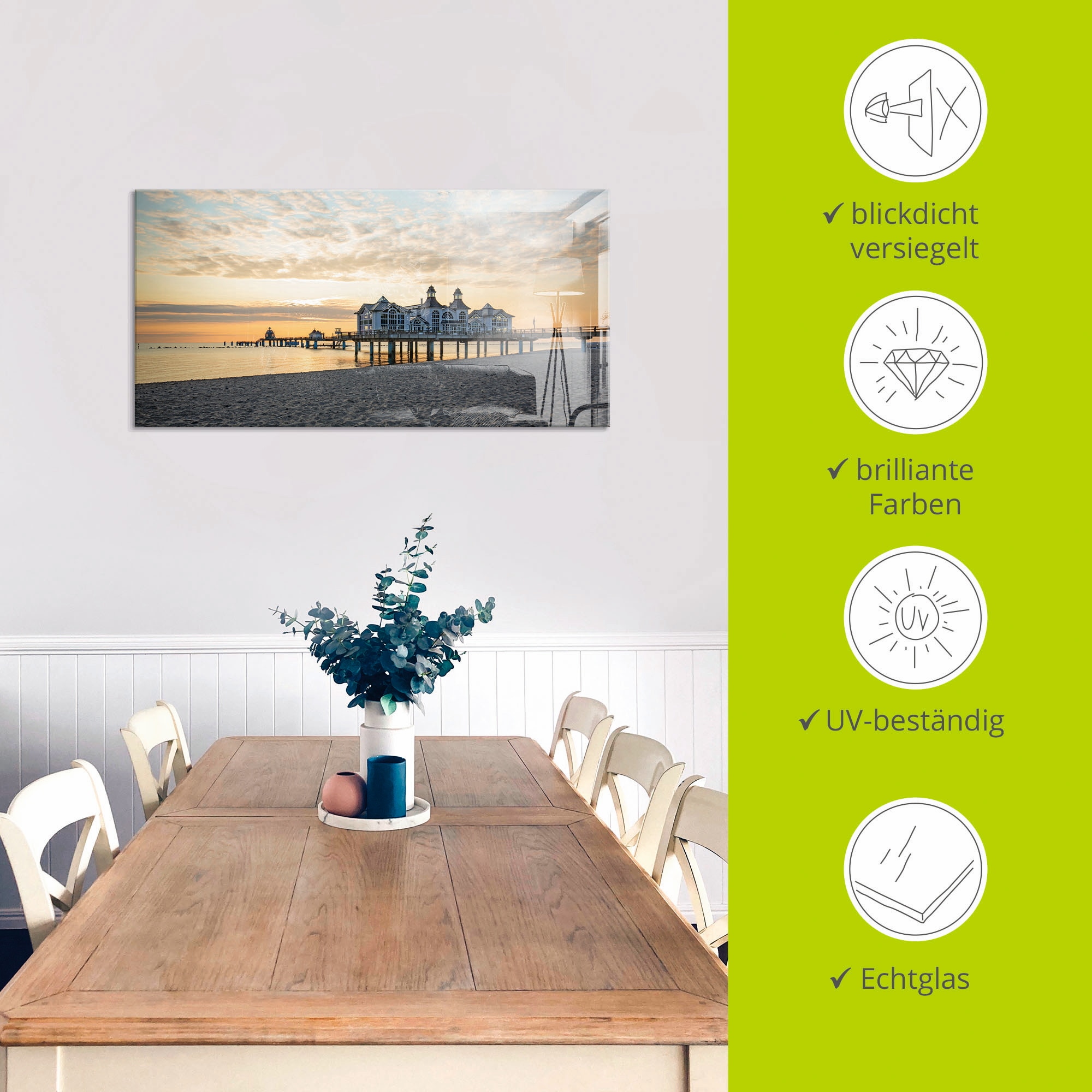 Artland Glasbild »Seebrücke Sellin bei Sonnenaufgang«, Strand, (1 St.), in verschiedenen Größen