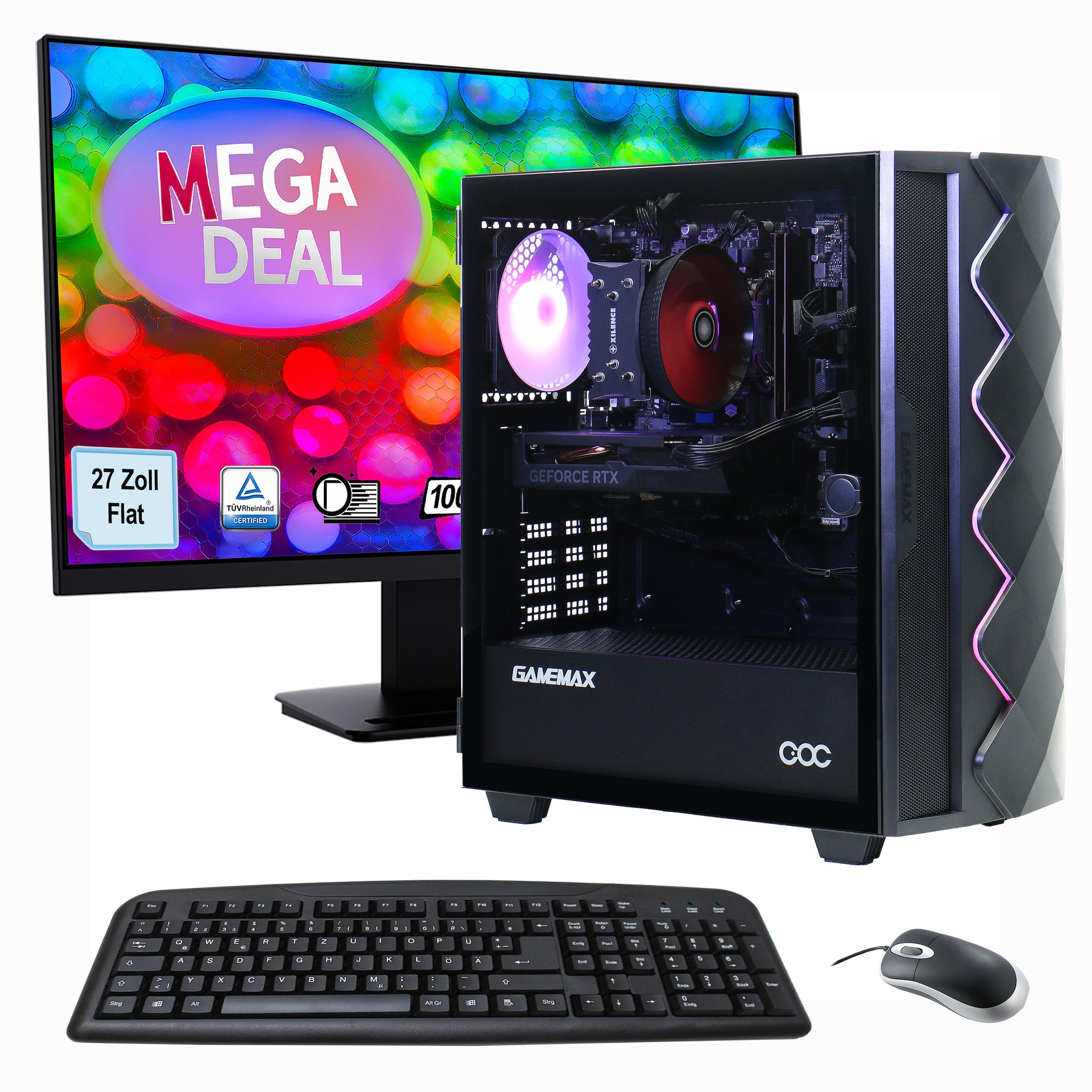 GAMEMAX PC-Komplettsystem »MegaDeal Gaming-PC-Set Diamond BK«, Windows 11 + MSI PRO MP273ADE Monitor, 69cm (27") + Maus & Tastatur