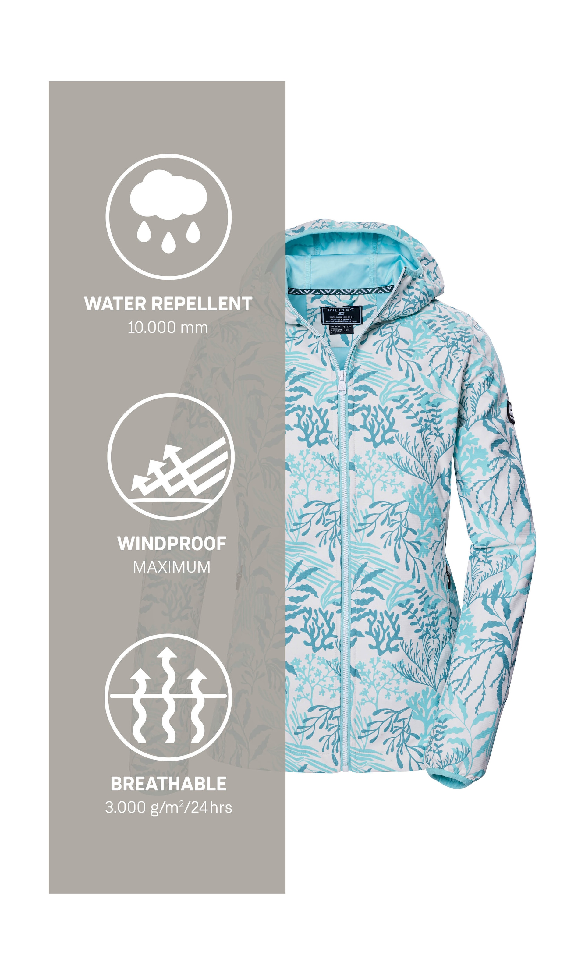 Killtec Softshelljacke »KOS 56 WMN SFTSHLL JCKT«, Wasserabweisende, winddichte Softshelljacke mit floralem Print