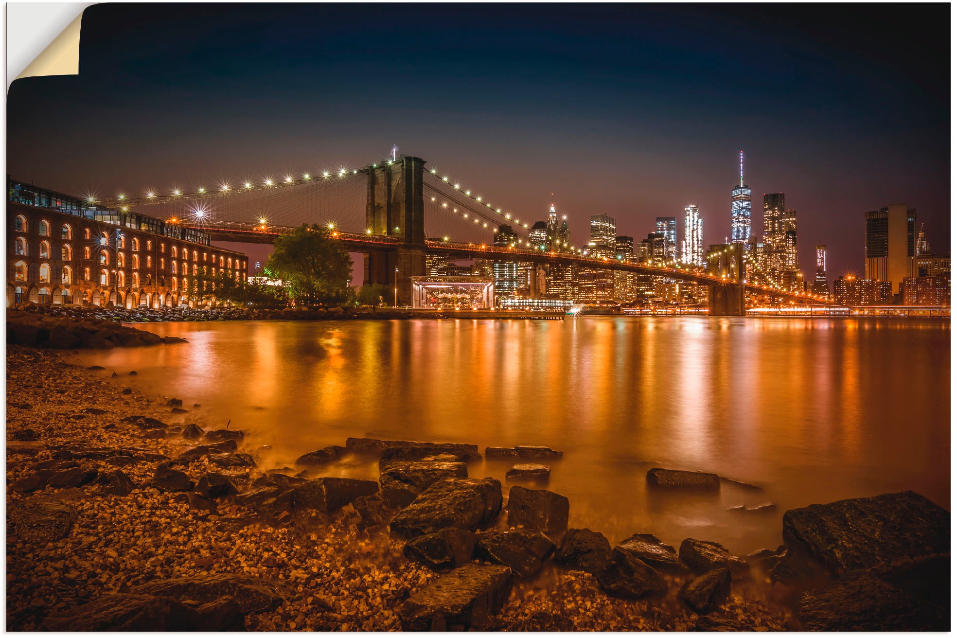 Artland Wandbild »Manhattan Skyline & Brroklyn Bridge«, Amerika, (1 St.), in vielen Größen & Produktarten - Alubild / Outdoorbild für den Außenbereich, Leinwandbild, Poster, Wandaufkleber / Wandtattoo auch für Badezimmer geeignet