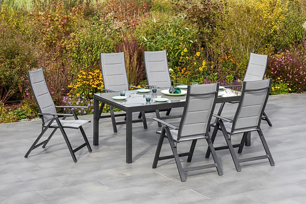 MERXX Gartenmöbelset »Florenz«, (7 St.), 6 Klappsessel mit ausziehbarem Tisch