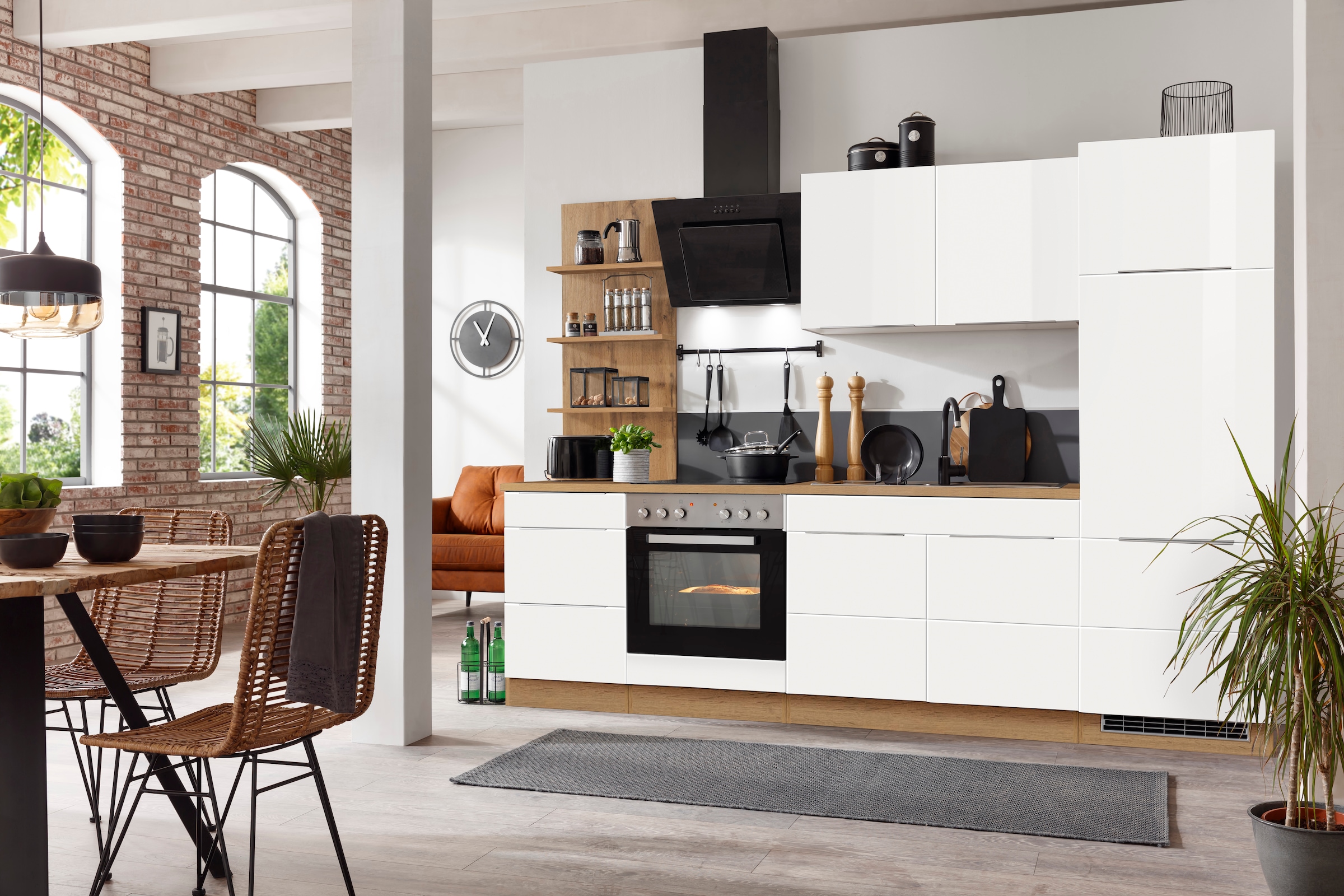 KOCHSTATION Küchenzeile »KS-Brindisi«, Breite 270 cm, wahlweise mit E-Geräten, mit MDF-Fronten und Regal
