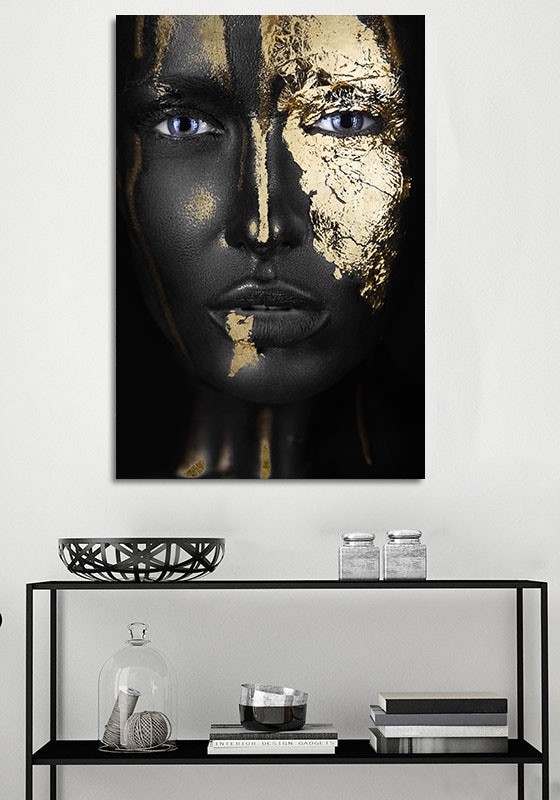 queence Acrylglasbild »Anuket«, Kunst-Gemälde-Frau-Bilder von Frauen-Mode-Modern-Fashion-Magazincover, (1 St.), von Hand eingearbeitete Blattgold Applikationen