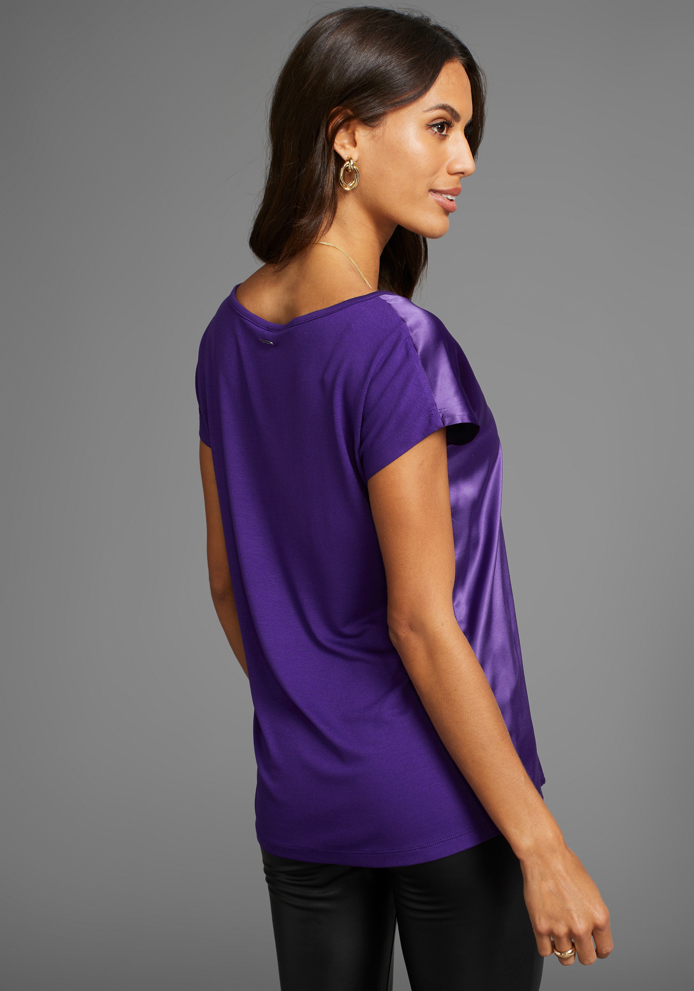 Laura Scott Shirtbluse Oversize, Kurzarm, hüftlange Schnittform, Rundhalsausschnitt