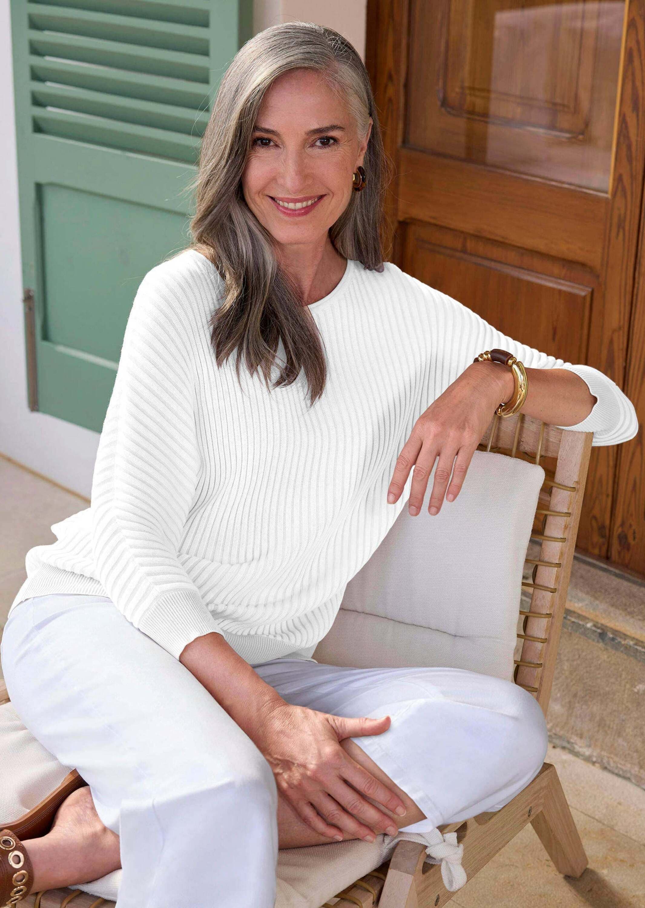 GOLDNER Rundhalspullover »Kurzgröße Baumwollmix mit Fledermausärmeln« keine/nicht relevant