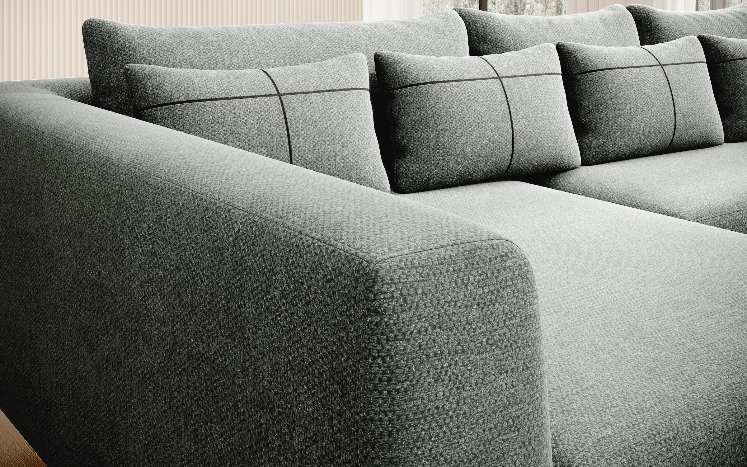 INOSIGN Ecksofa »Cross, mit softem Sitz, L-Form, wendbare Zierkissen, Breite 284 cm«, Couch mit vielen Kissen, stylische Kreuznaht, elegante Metallfüße