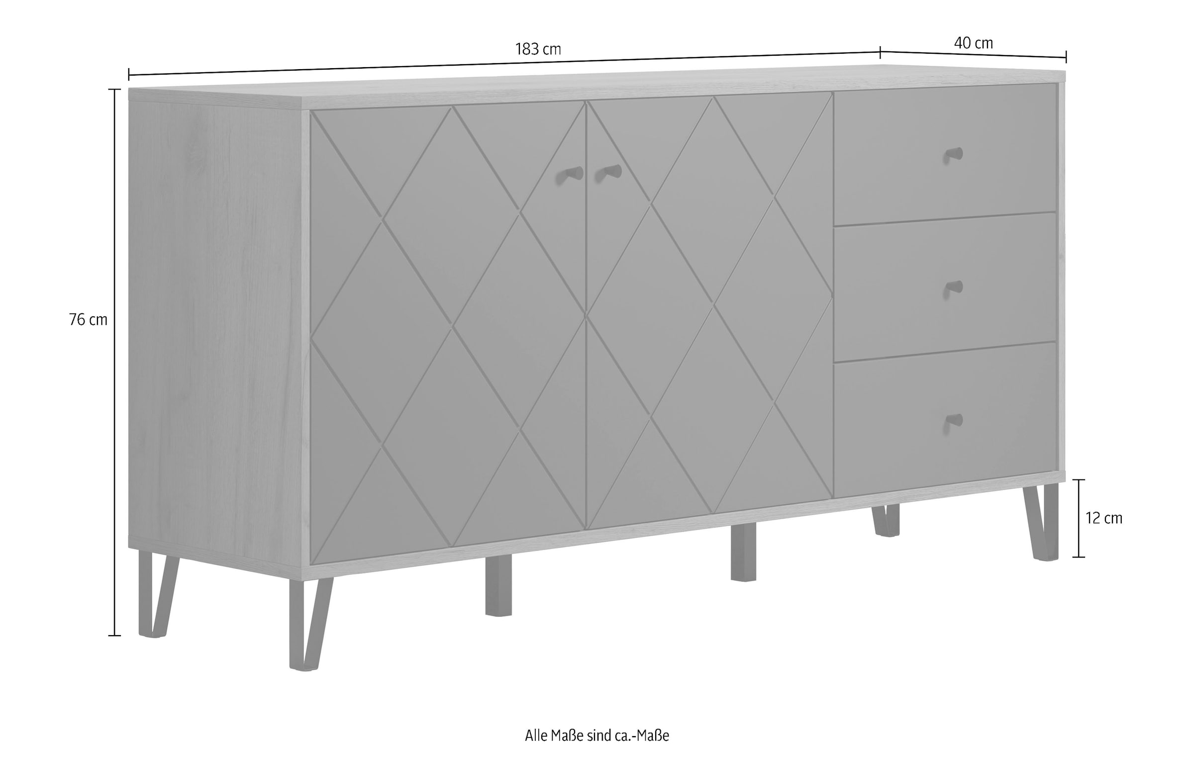 Home affaire Sideboard »Molveno« 1 Stk. tlg. Sideboard, 2 Türen, 3 Schubkasten & Soft-Close - (B/T/H) 183/40/76 cm