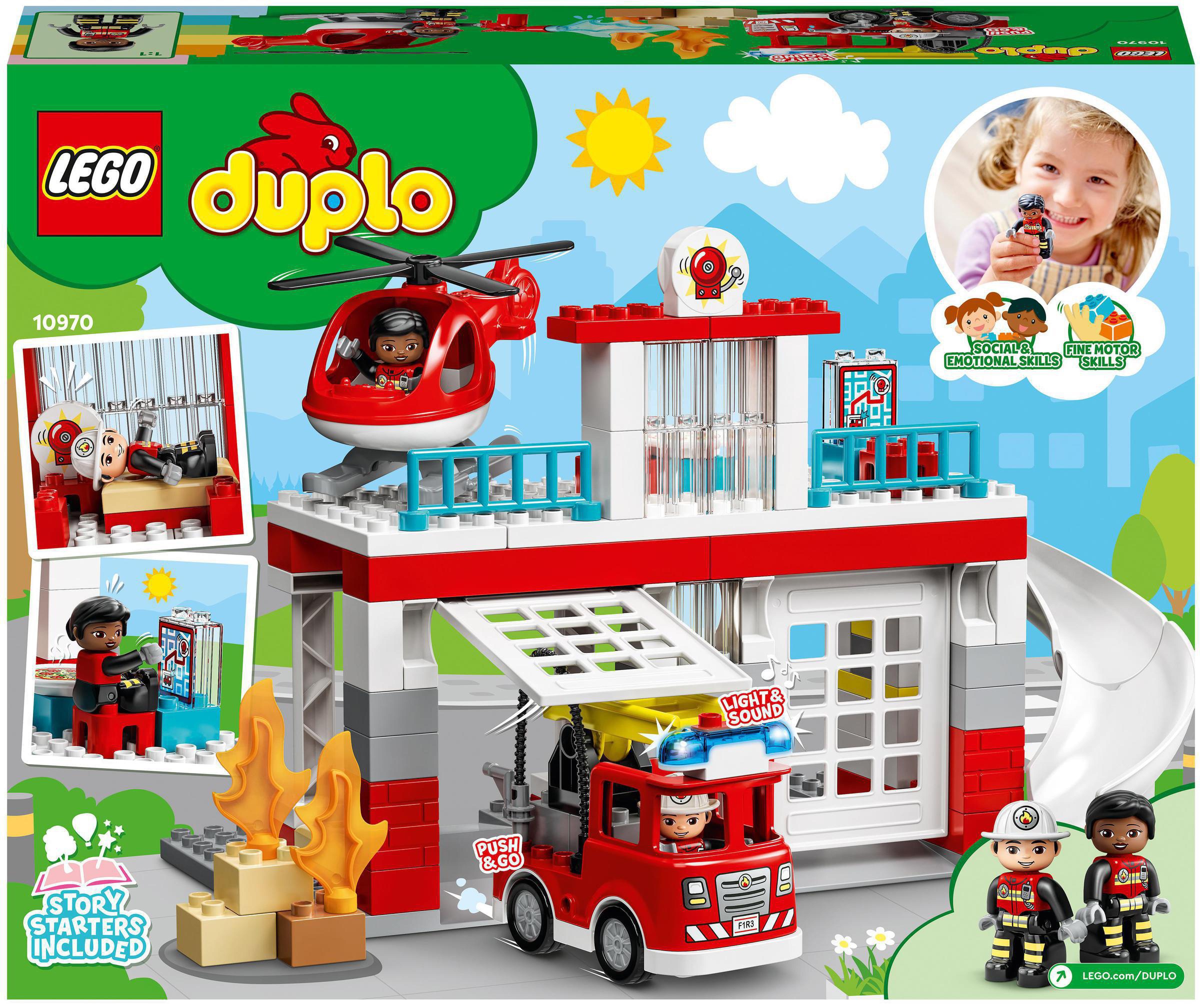 LEGO® Konstruktionsspielsteine »Feuerwehrwache mit Hubschrauber (10970), LEGO® DUPLO«, (117 St.), mit Sirenen und Licht; Made in Europe