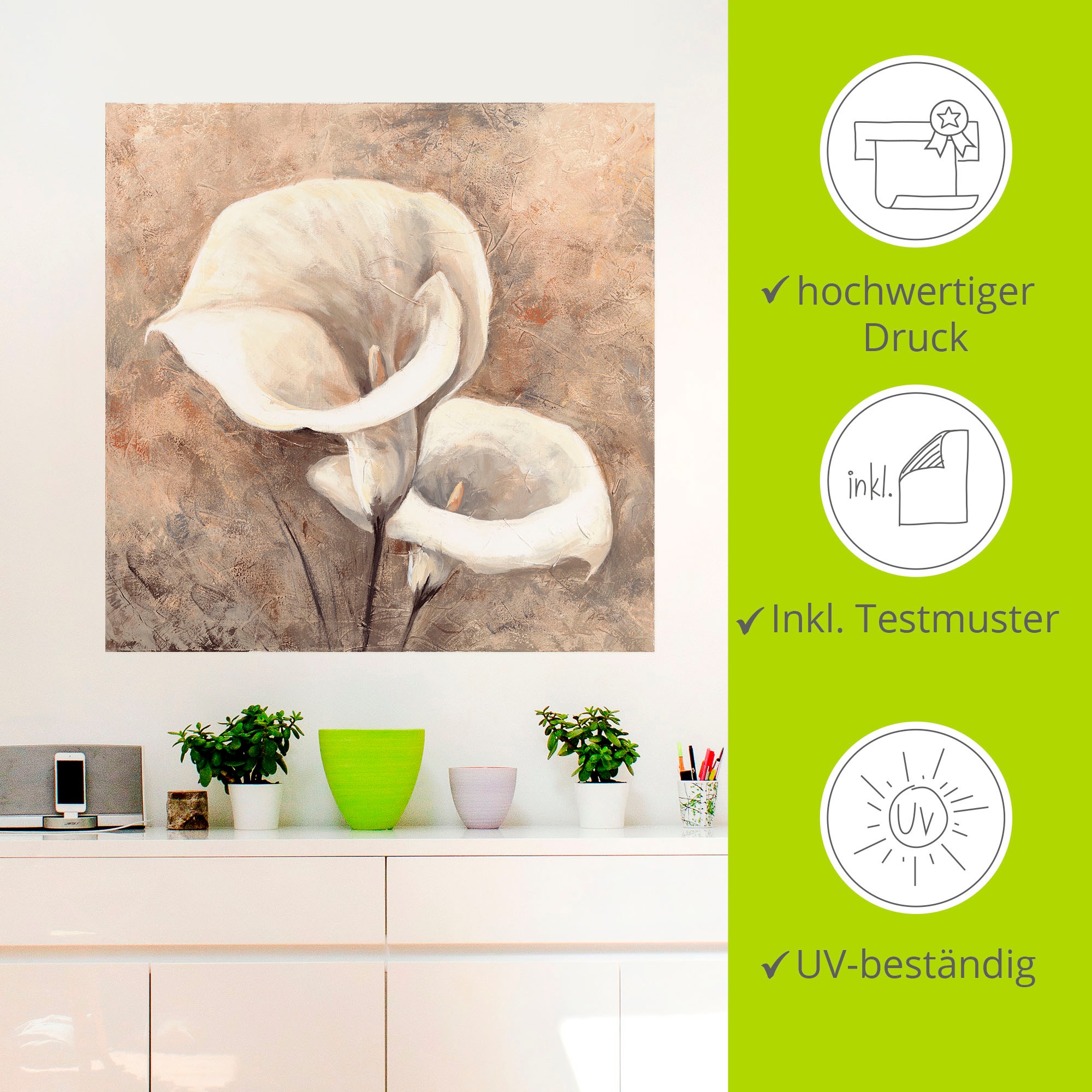 Artland Wandbild »Klassische Callas«, Blumen, (1 St.), als Leinwandbild, Wandaufkleber in verschied. Größen