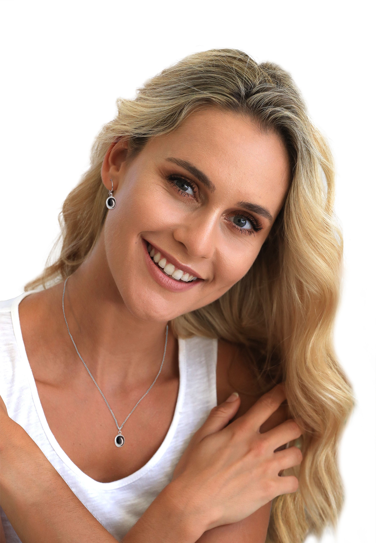 Elli Ohrring und Ketten Set »Schmuckset Onyx Schwarz 925 Sterling Silber«