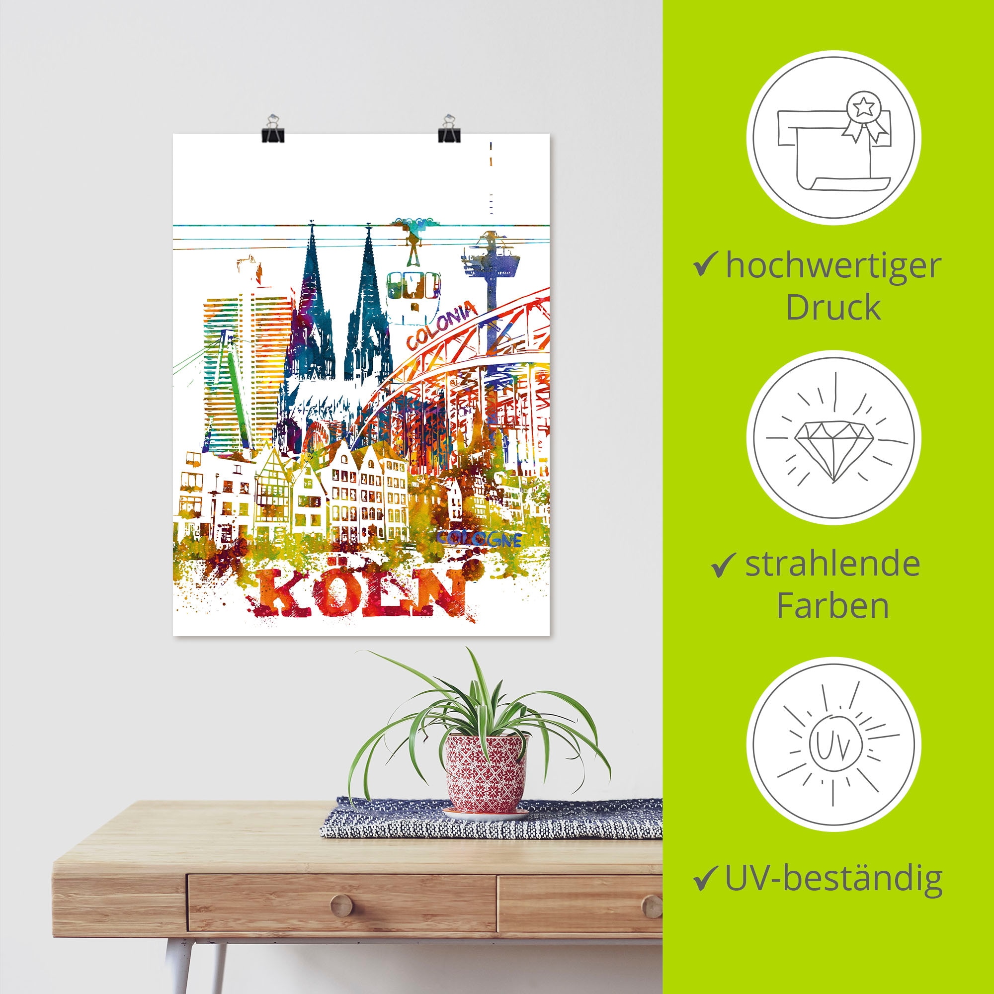Artland Leinwandbild »Köln Dom Grafik«, Köln, (1 St.), auf Keilrahmen gespannt