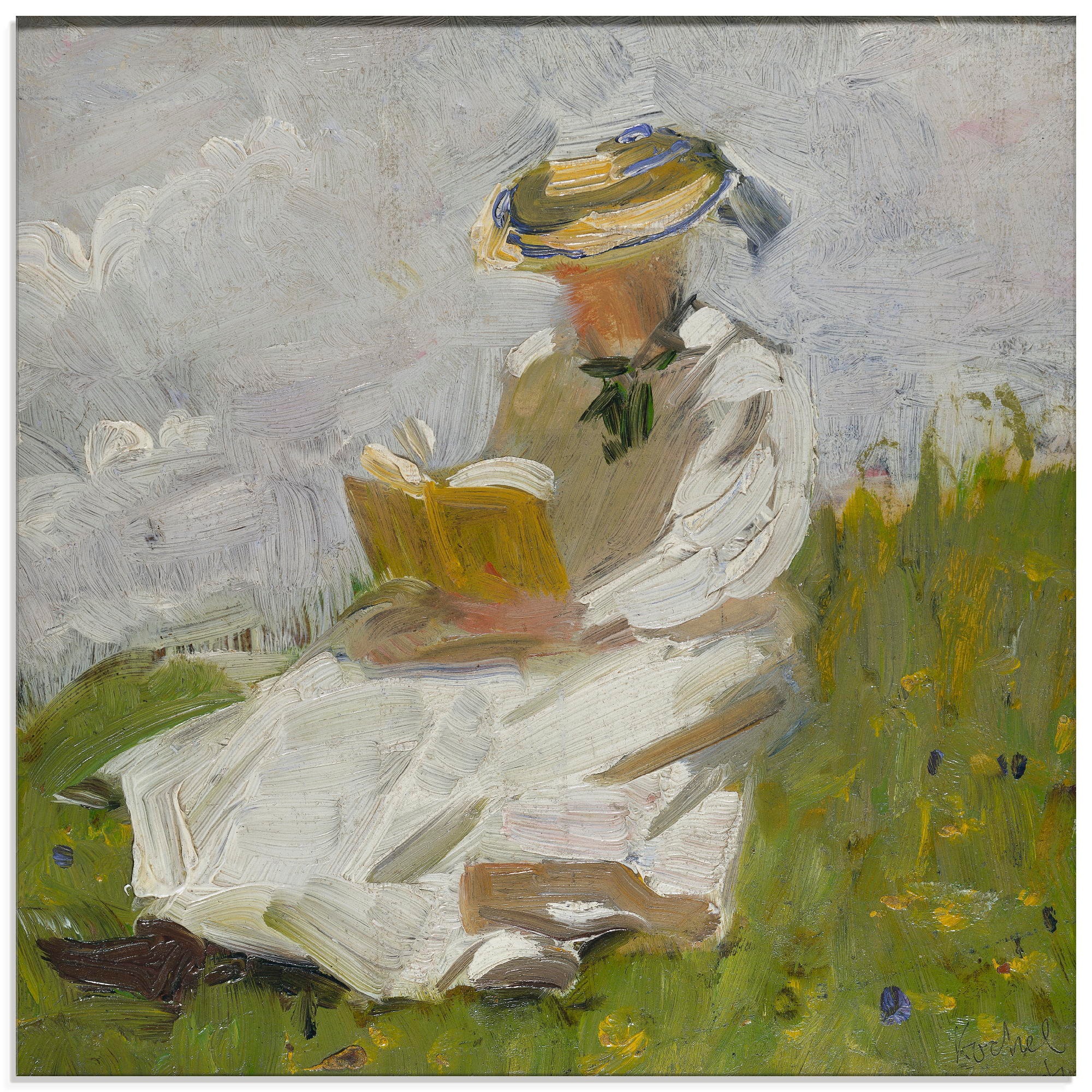 Artland Glasbild »Lesende Frau im Grünen. 1906«, Frau, (1 St.)
