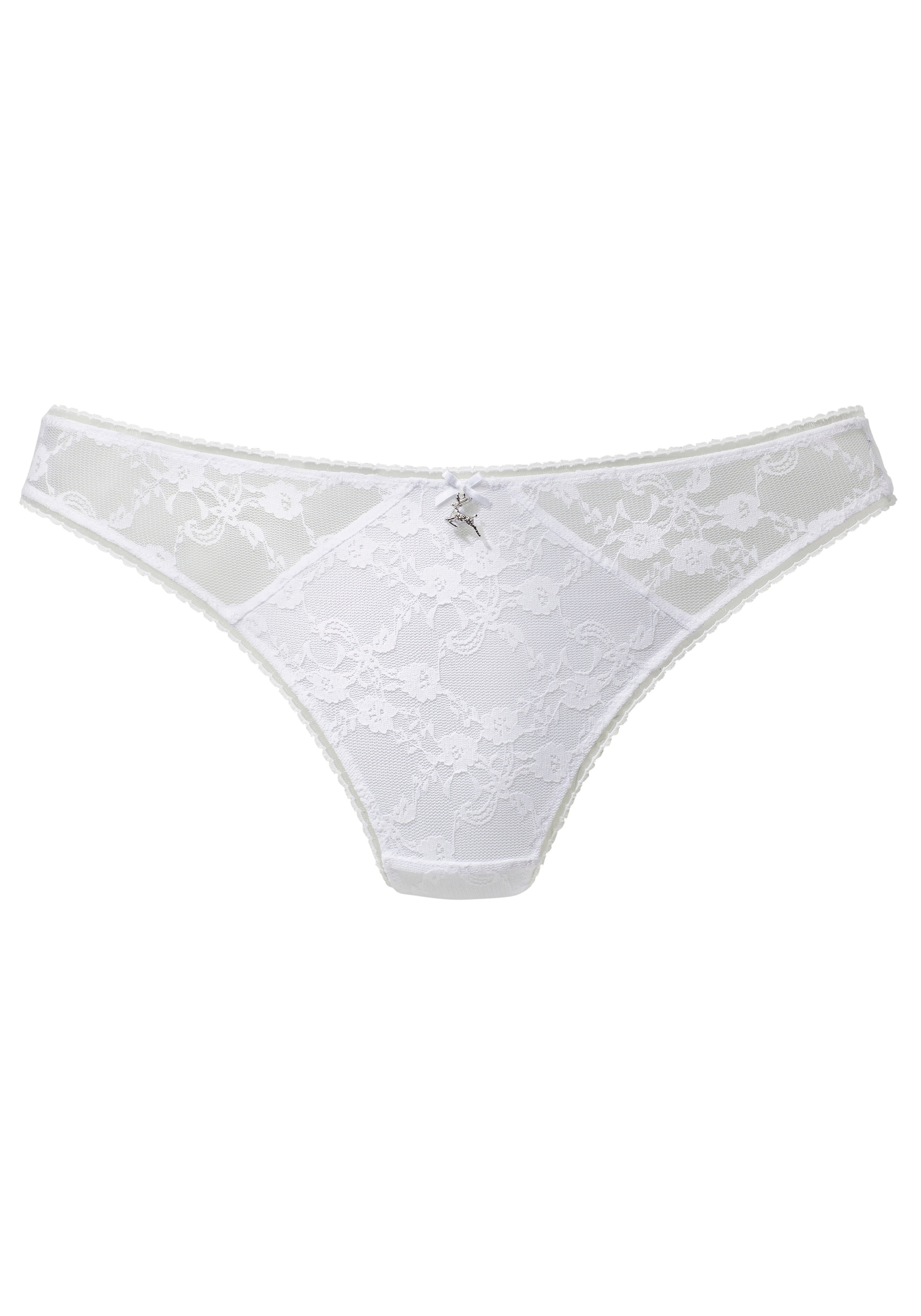 LASCANA String, aus zarter Jacquardspitze mit hübschem Accessoire