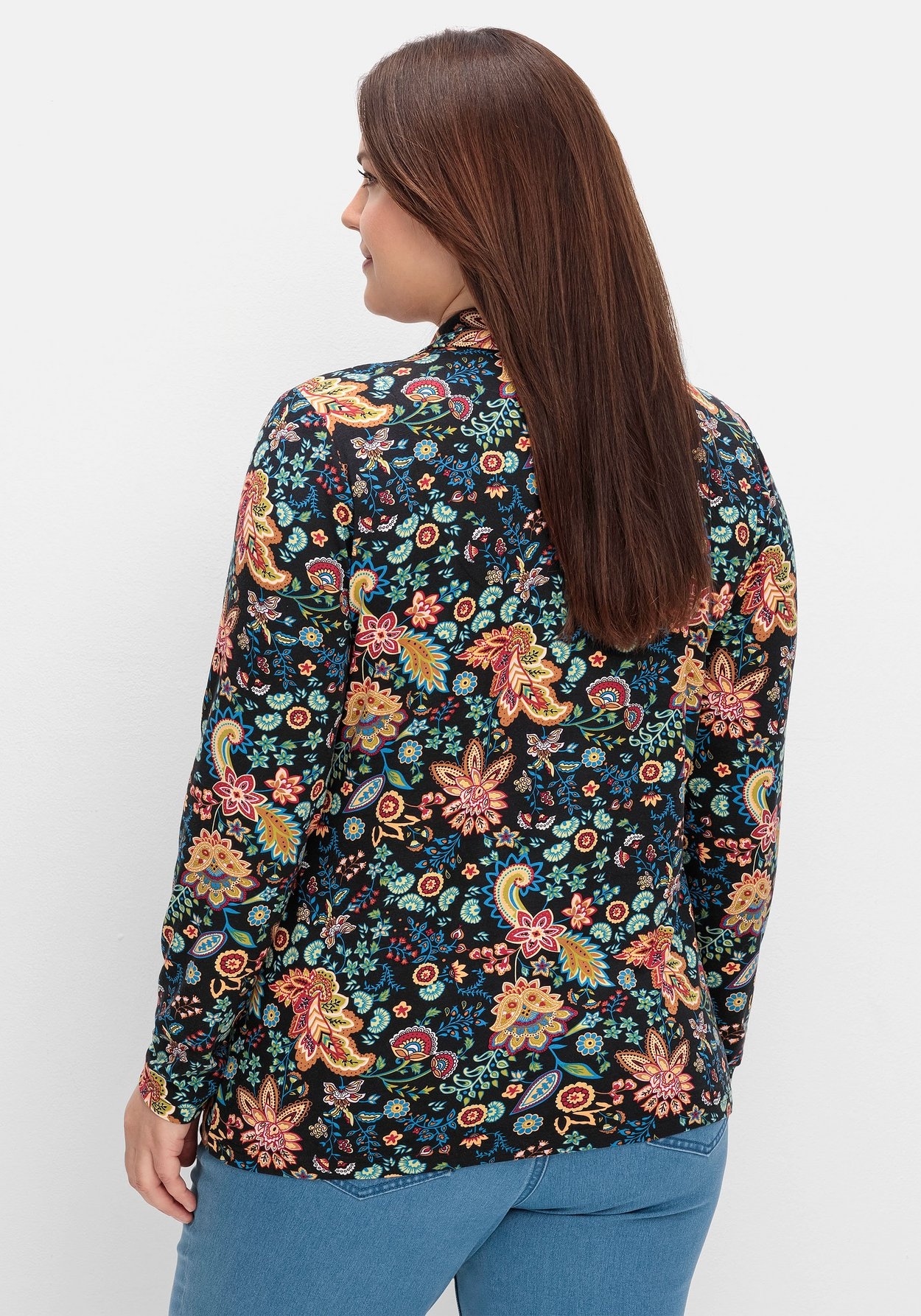Sheego Langarmshirt »Langarmshirt mit Paisleyprint und Polokragen«, mit Paisleyprint und Polokragen
