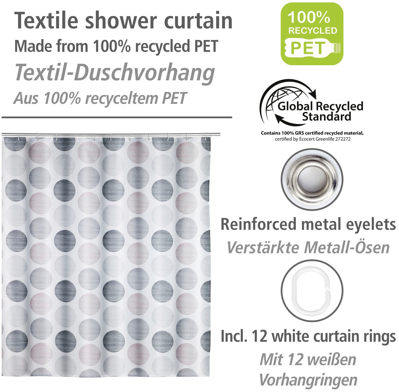 WENKO Duschvorhang »Pastell Dots«, Höhe 200 cm, mit Punkte-Muster