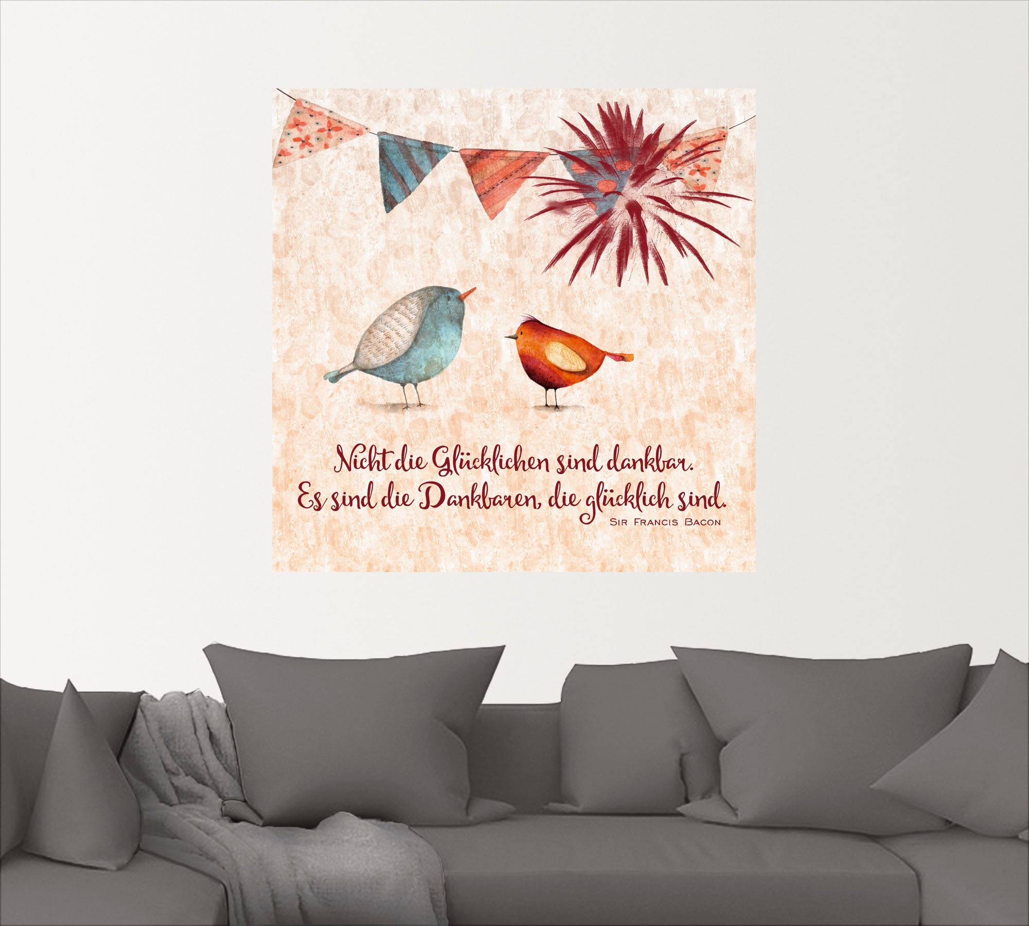 Artland Wandbild »Lebensweisheit Glücklich«, Tiere, (1 St.), als Alubild, Outdoorbild, Leinwandbild, Poster, Wandaufkleber