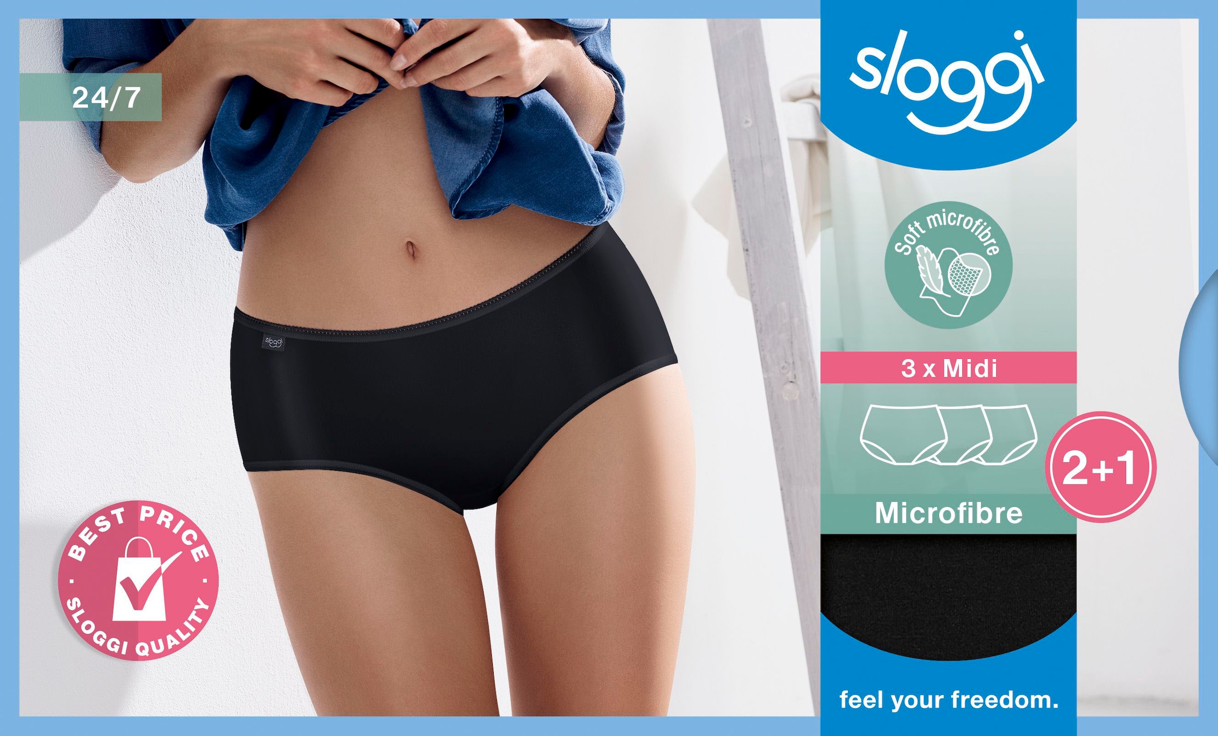 sloggi Slip »24/7 Microfibre Midi C3P«, (3er Pack), aus weicher Microfaser
