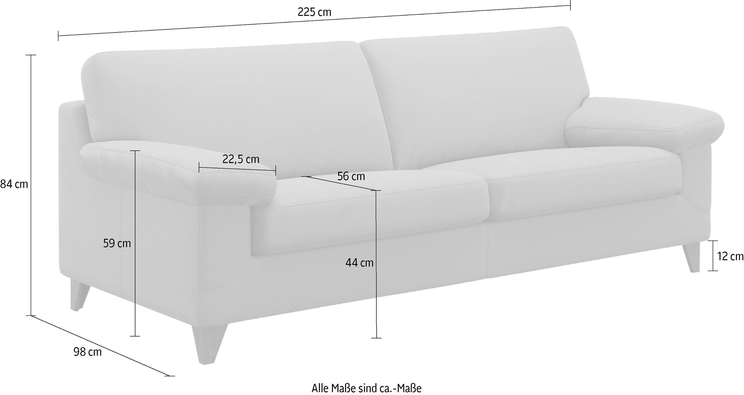 machalke® 3-Sitzer »diego«, mit weichen Armlehnen, Füße wengefarben, Breite  225 cm kaufen bei OTTO