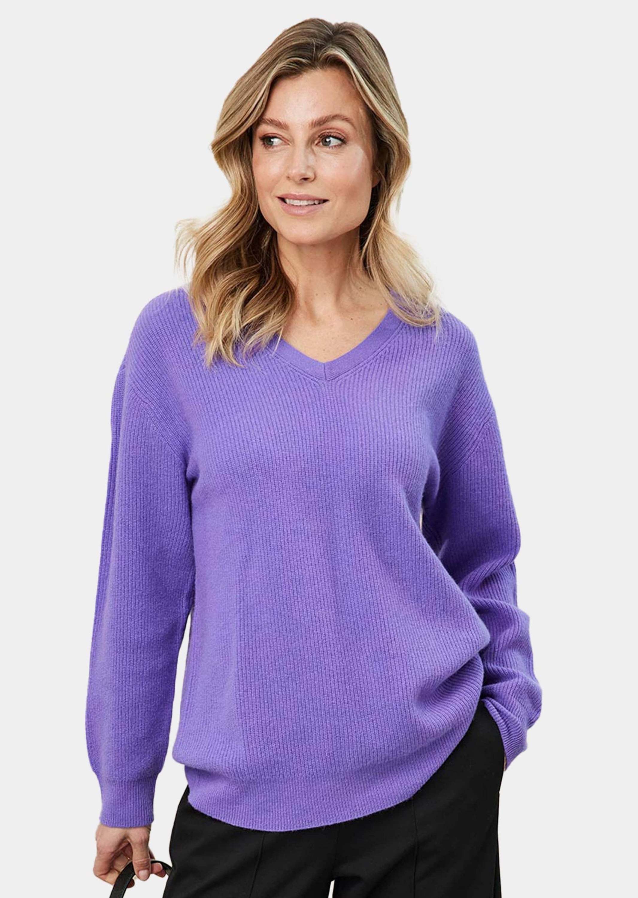 GOLDNER Strickpullover »Kurzgröße Kaschmirpullover in Patentstrick mit V-Ausschnitt«