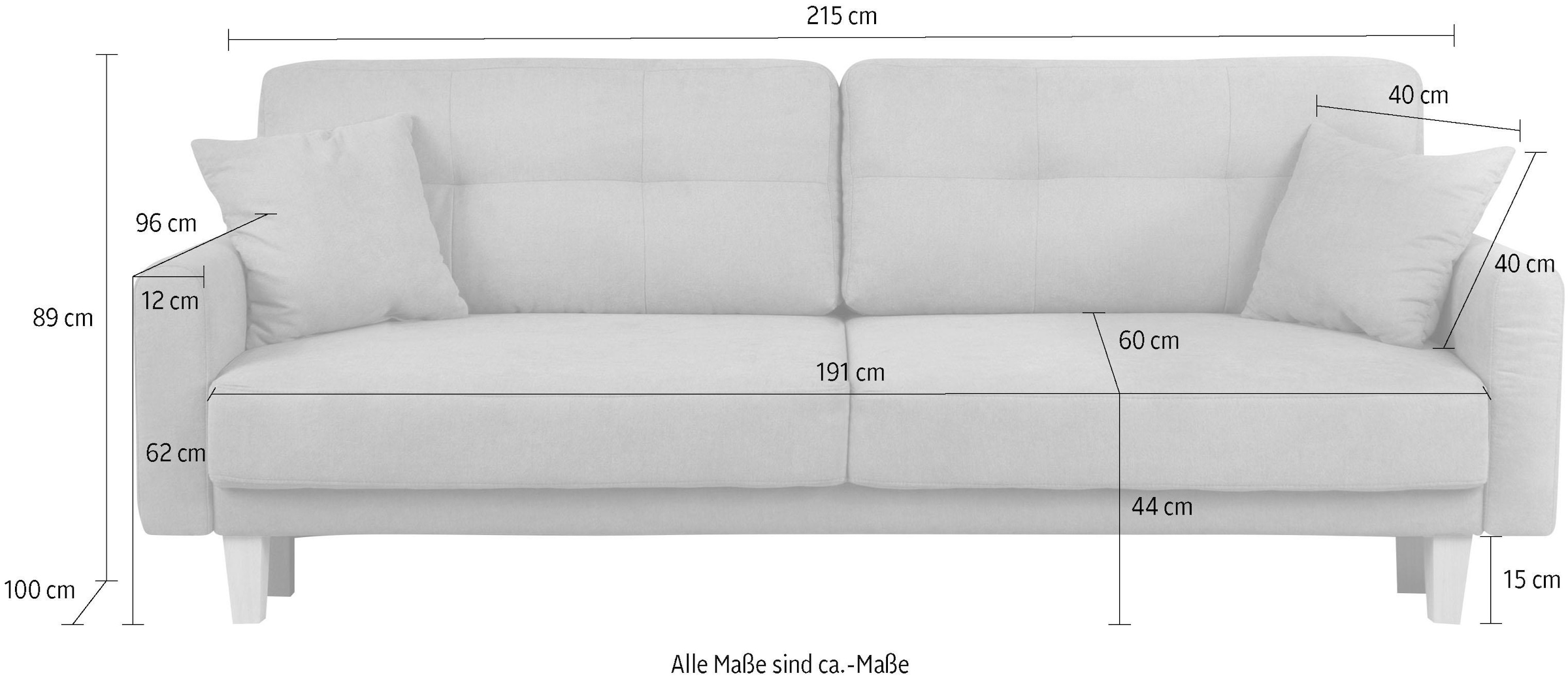 Home affaire 3-Sitzer »TRIPLO optionale Schlafsofa mit Bettkasten, Maße B/T/H: 215/100/89 cm« Wahlweise Bettfunktion - Liegefläche 145x191 cm, Rücken-, Zierkissen