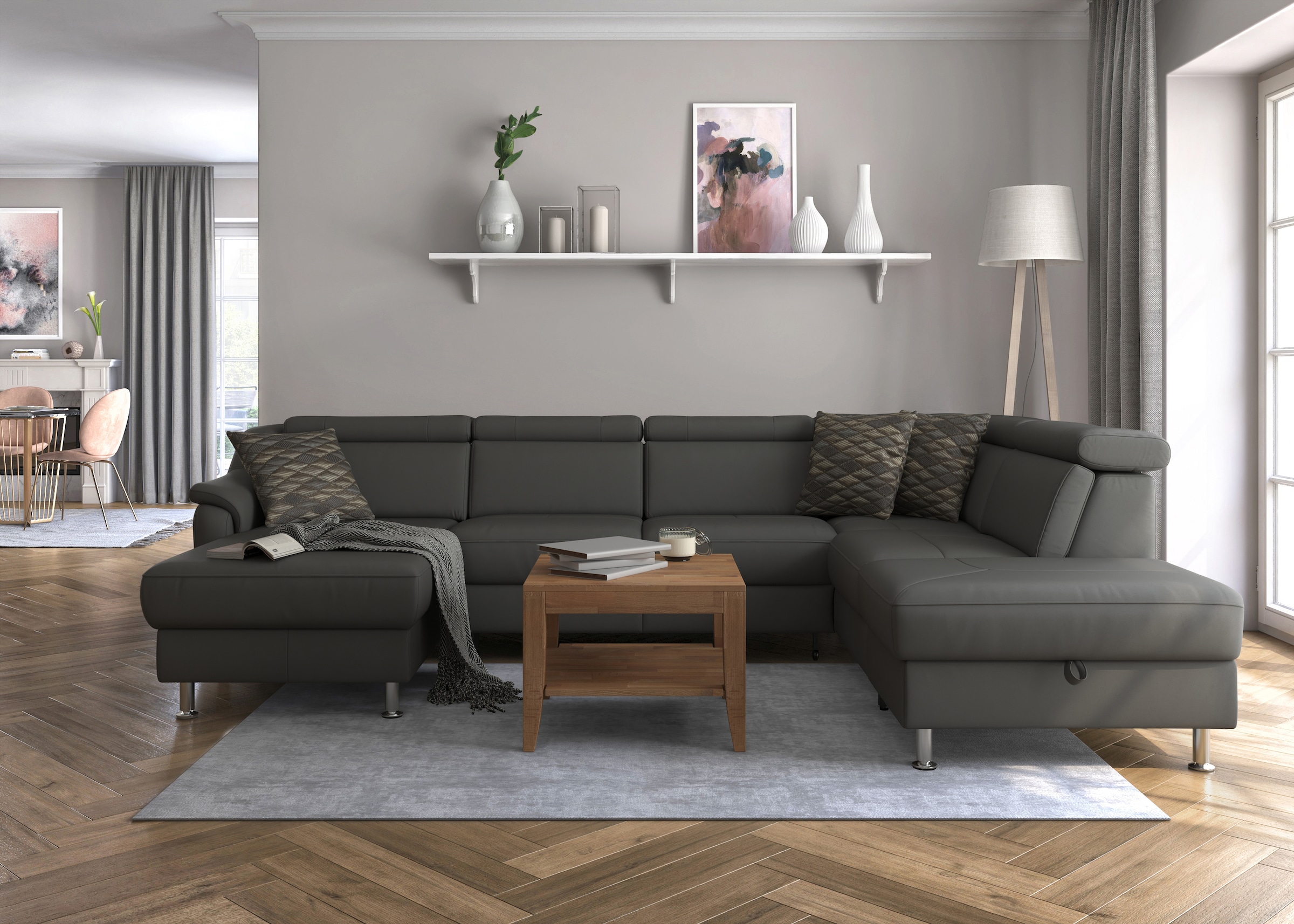 sit&more Wohnlandschaft »Freetown U-Form«, Kopfteilverstellung und Federkern, wahlweise mit Bettfunktion