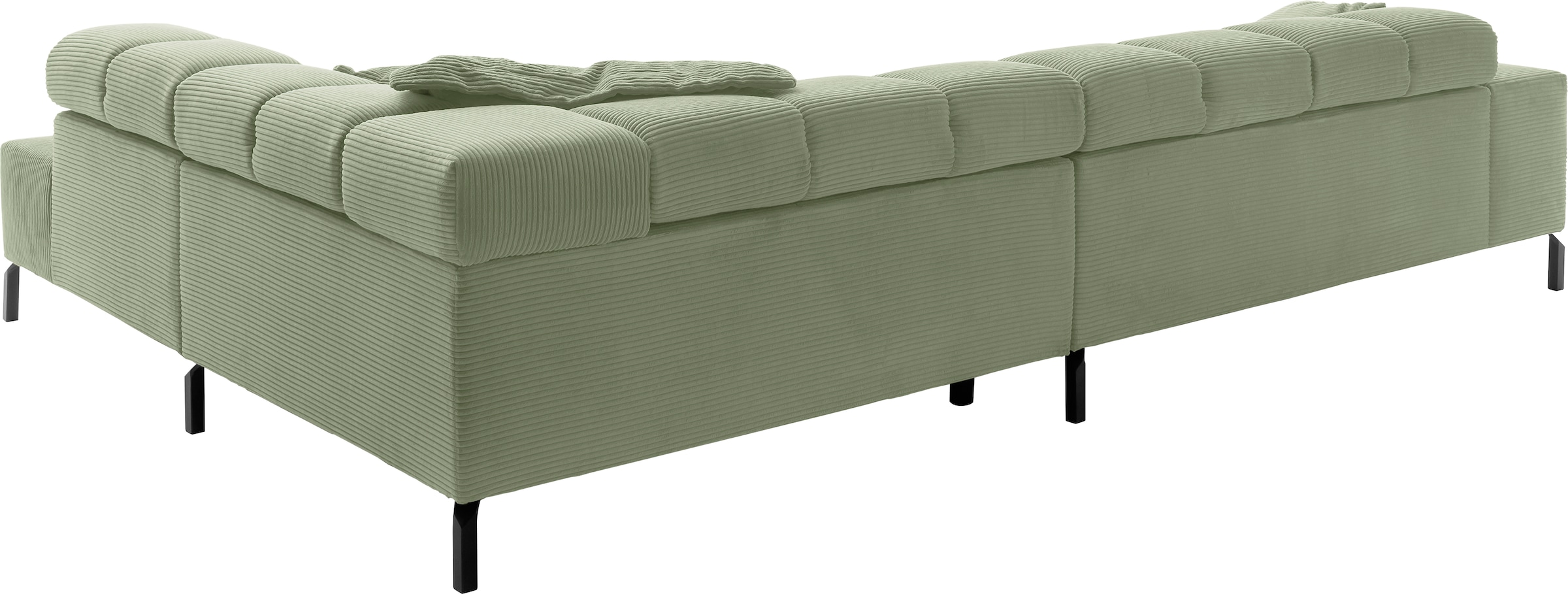 INOSIGN Ecksofa »Ancona New, wahlweise motorische Sitztiefenverstellung, auch in Cord«, feine Steppung, mit Kopfteilverstellung, 3 Zierkissen, L-Form