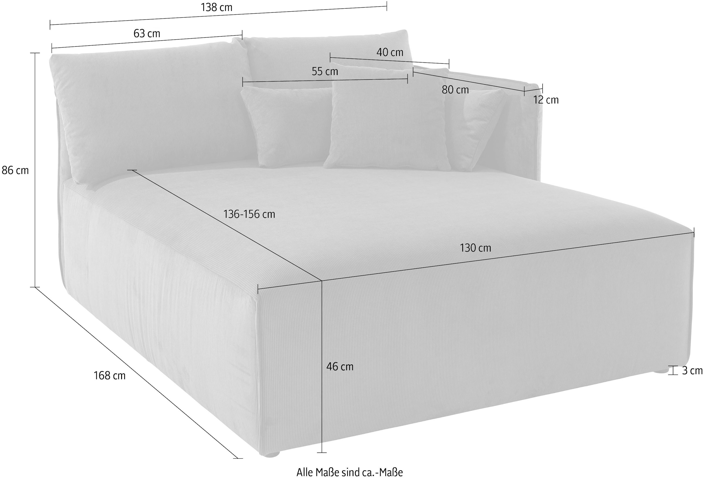 andas Ottomane »Nöre«, Lounge-Modul - zum eigenen Zusammenstellen, Breite 138cm, Tiefe 168cm
