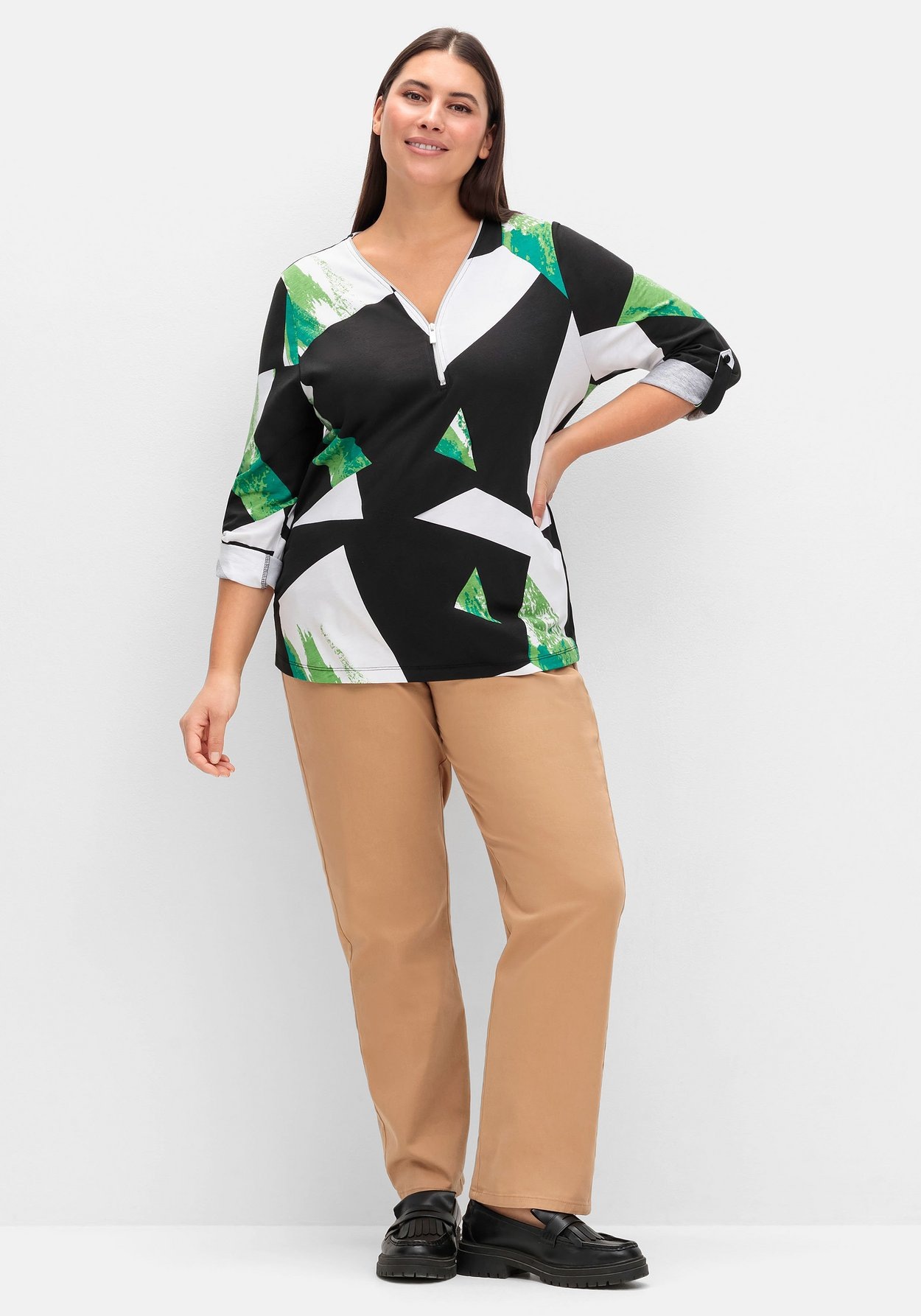 Sheego Langarmshirt »Langarmshirt mit Grafikprint und Krempelfunktion«