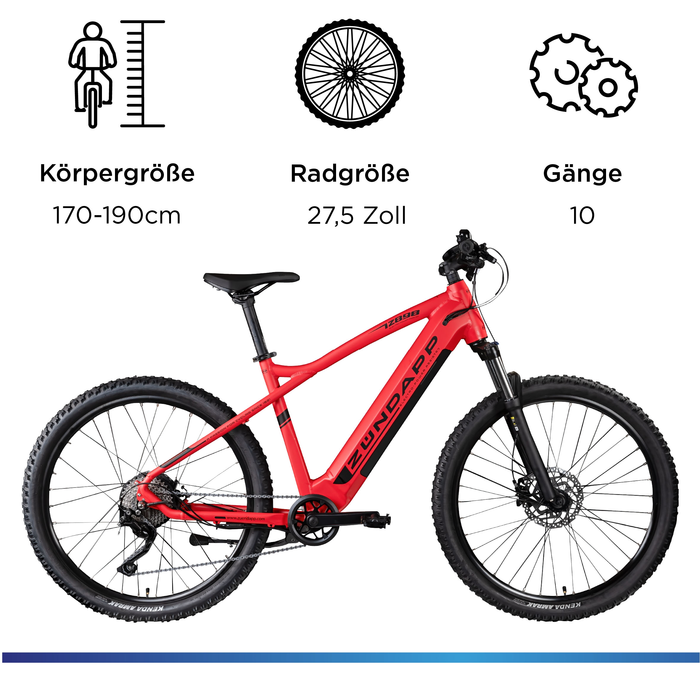Zündapp E-Bike »Z898«, 10 Gang, Heckmotor 250 W, E-Bike E Mountainbike 27,5 Zoll Pedelec 170 - 190 cm Hardtail MTB