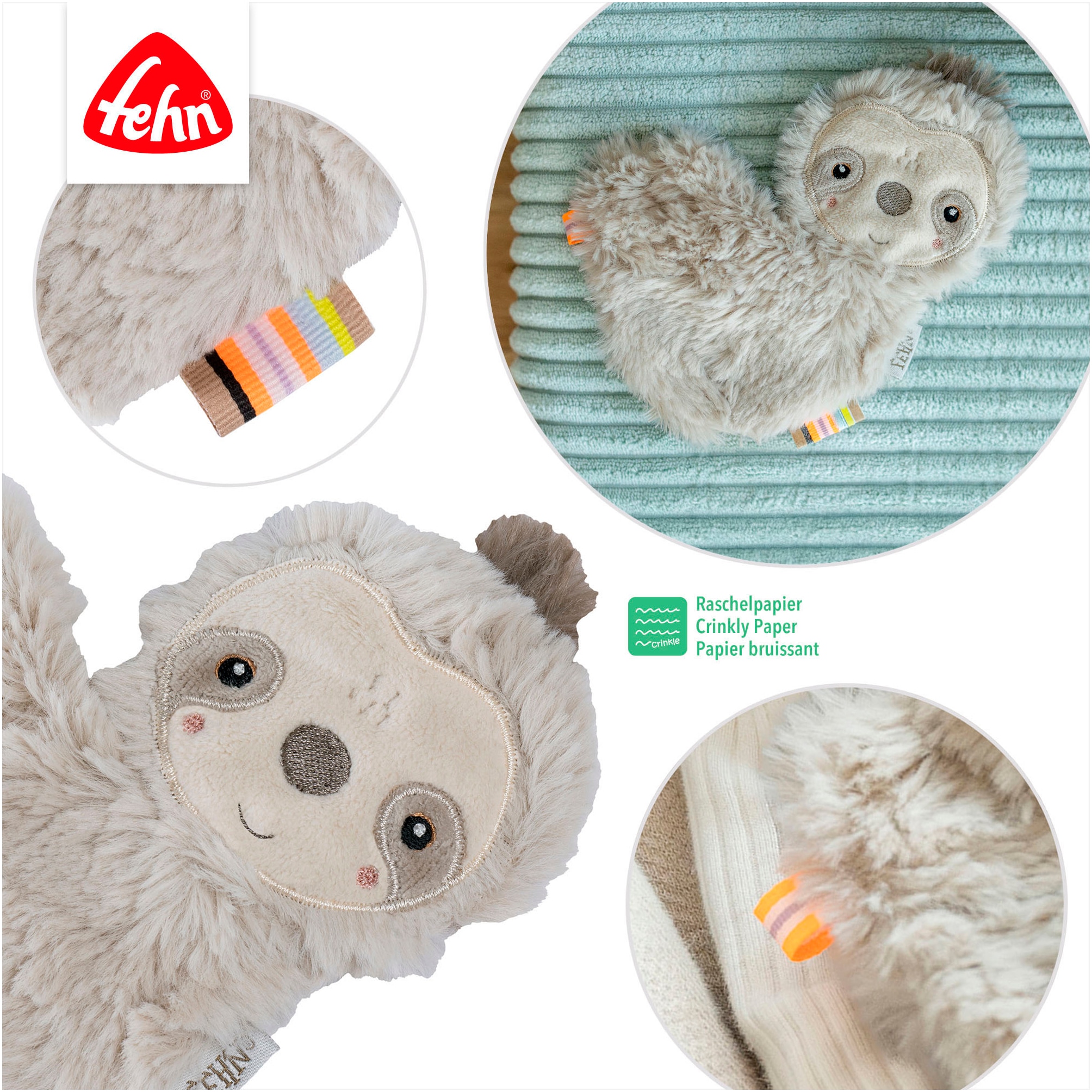 Fehn Greifspielzeug »Lazy, Crazy & Pink, Knister-Faultier«