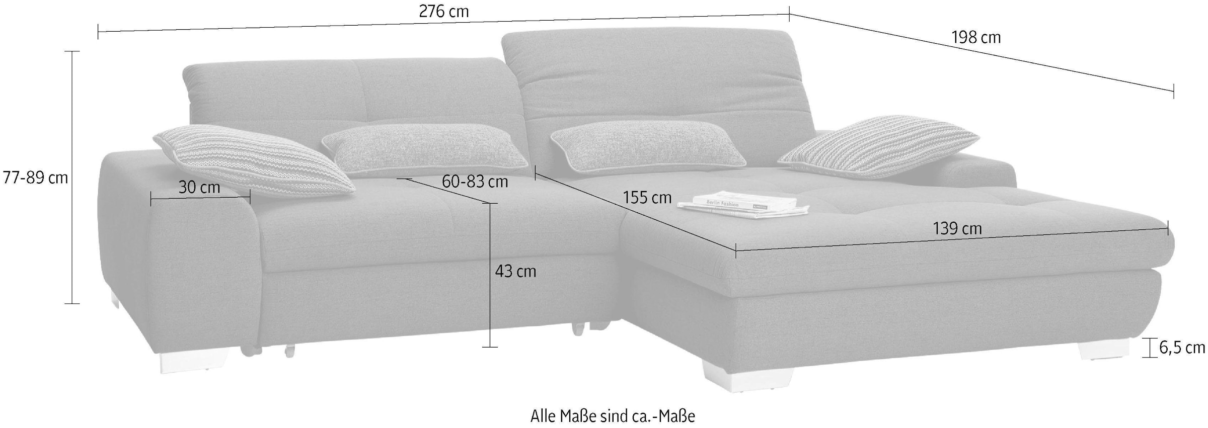 set one by Musterring Ecksofa »SO 1200«, Inkl. Rückenverstellung, wahlweise mit Bettfunktion und Stauraum