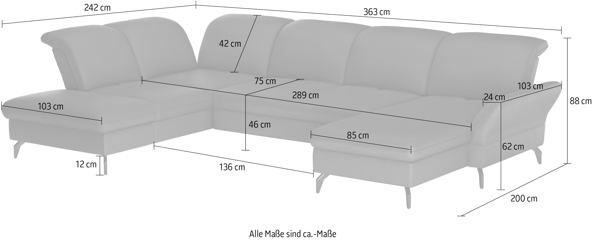 sit&more Wohnlandschaft »Leandro U-Form«, Wahlweise mit Bett-, Kopfteil - und Armlehnfunktion, sowie Bettkasten